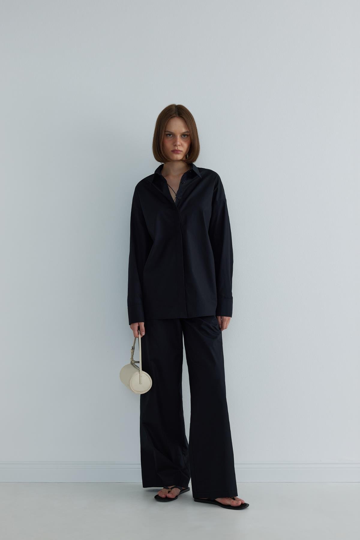 Siyah Basic Oversize Gömlek