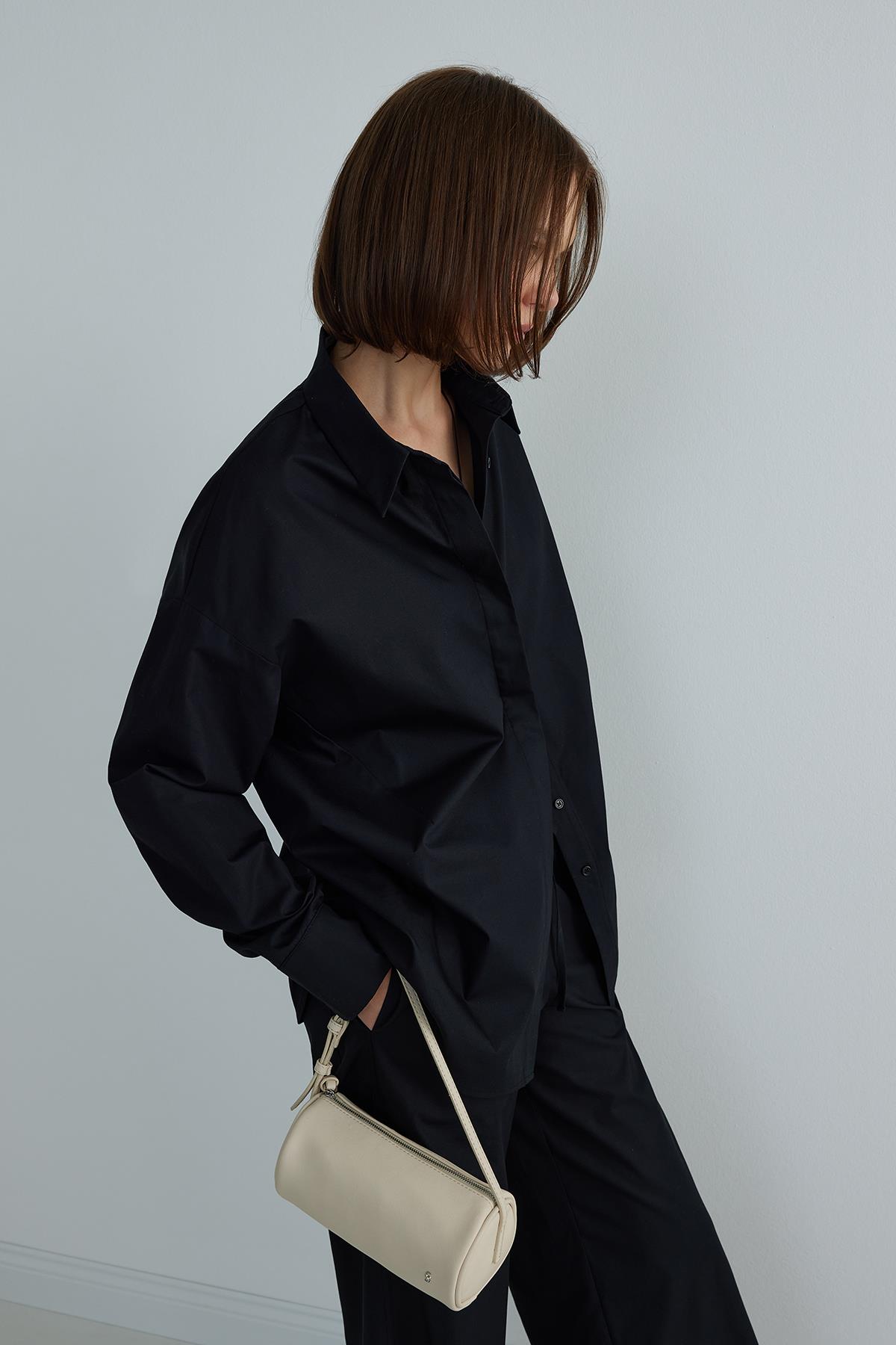 Siyah Basic Oversize Gömlek