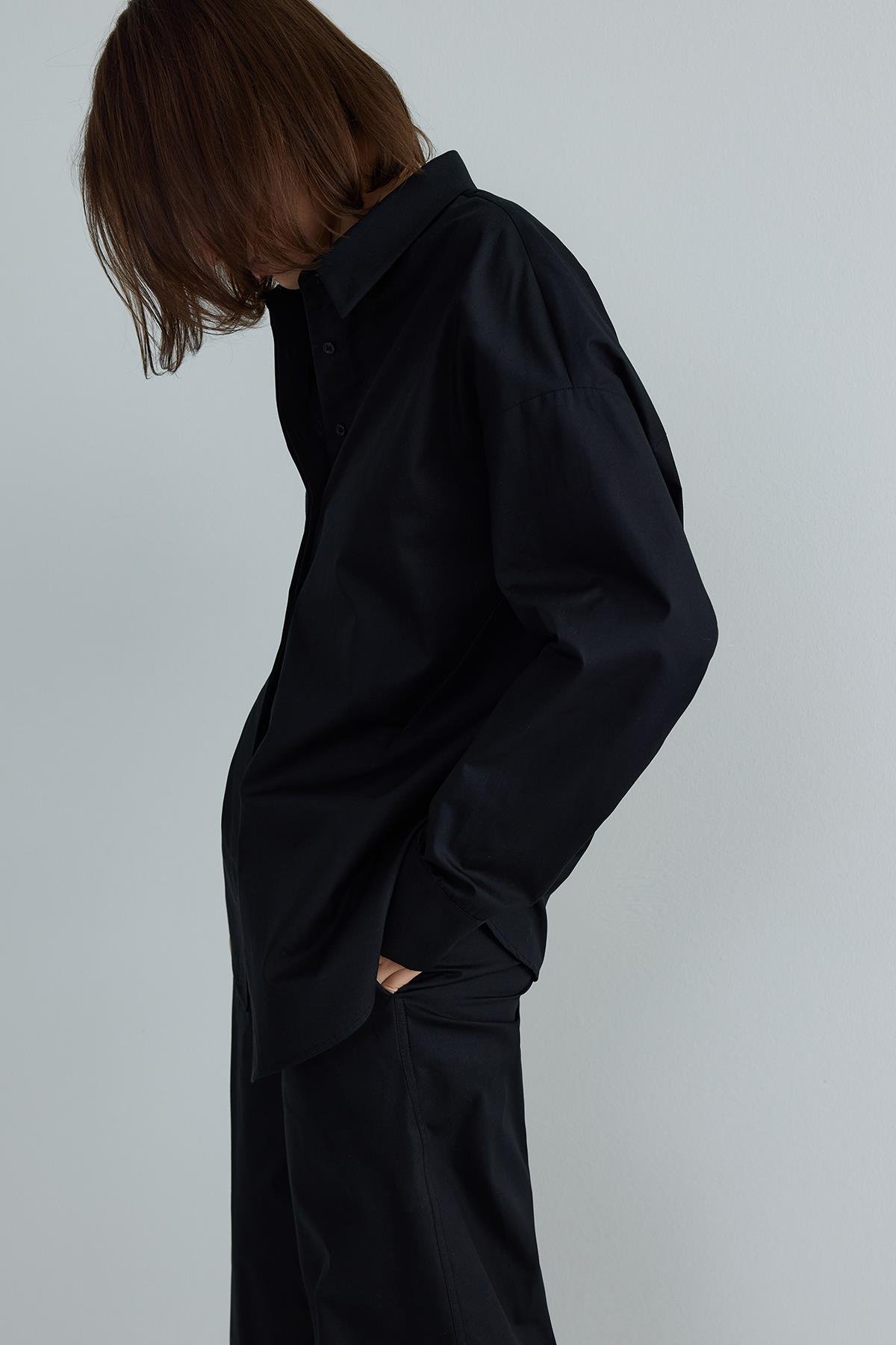 Siyah Basic Oversize Gömlek