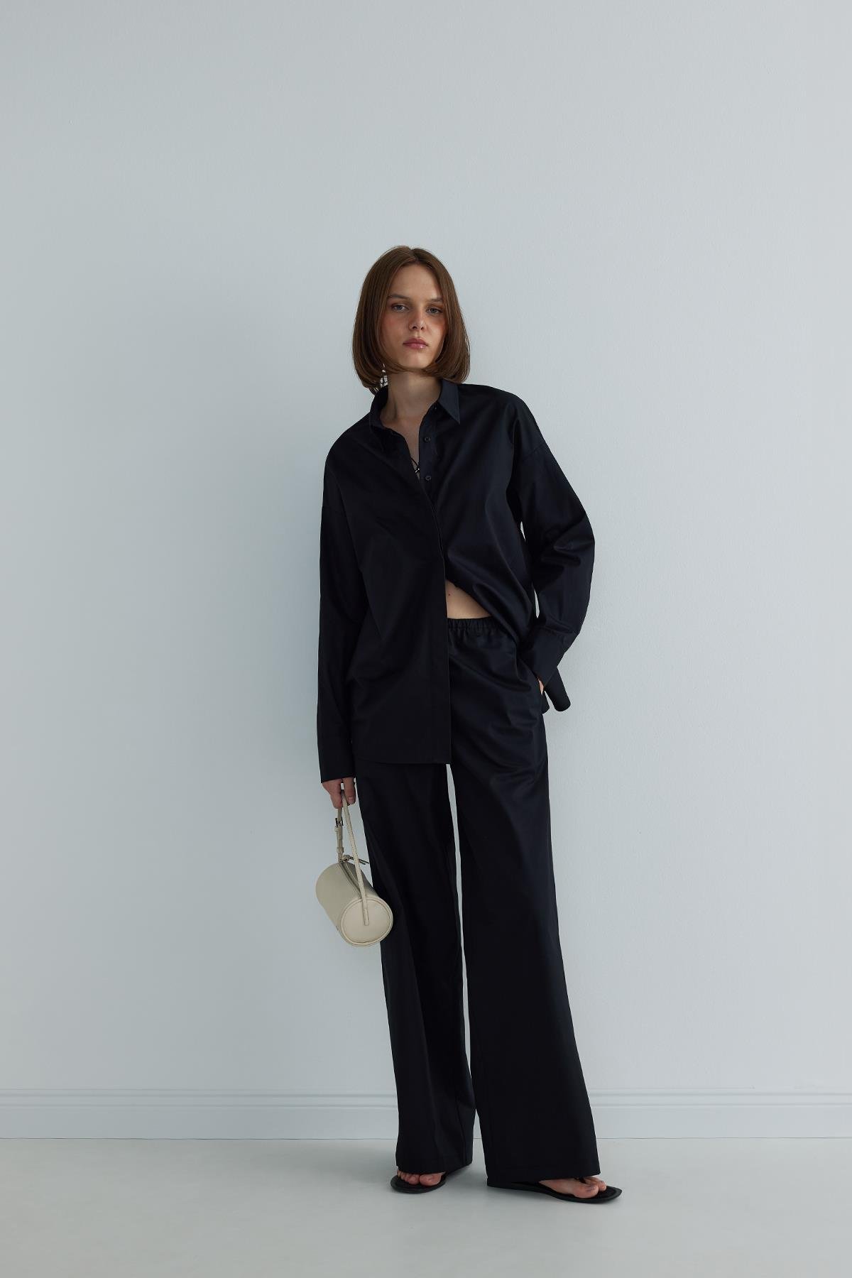 Siyah Basic Oversize Gömlek