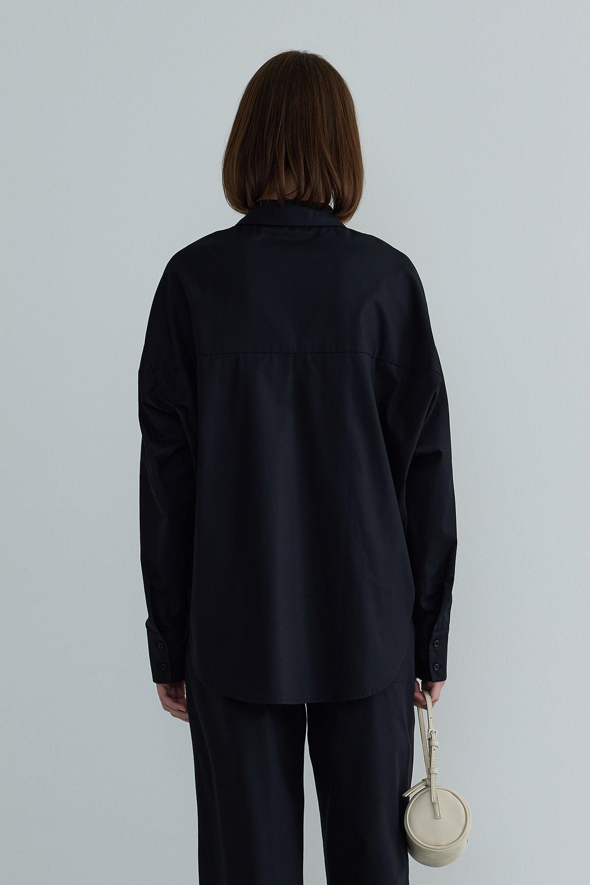 Siyah Basic Oversize Gömlek