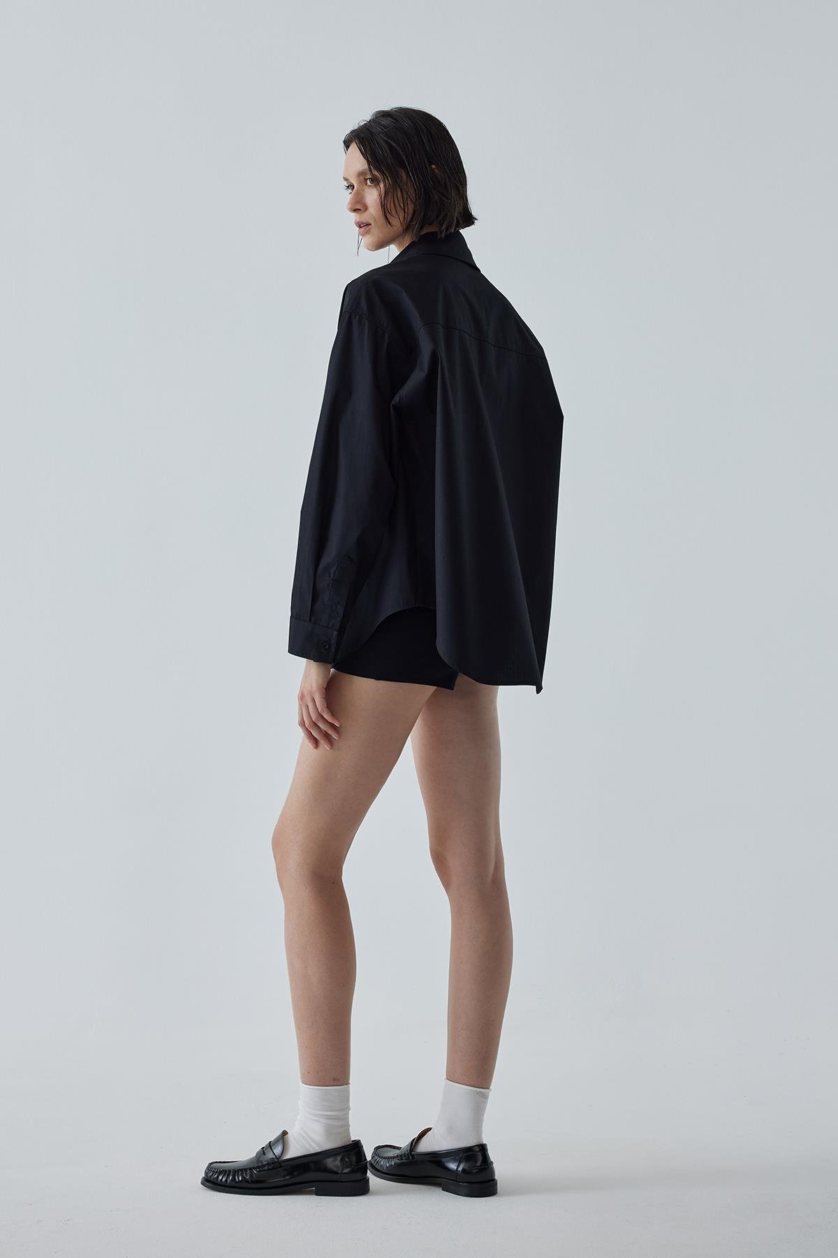 Siyah Basic Oversize Gömlek