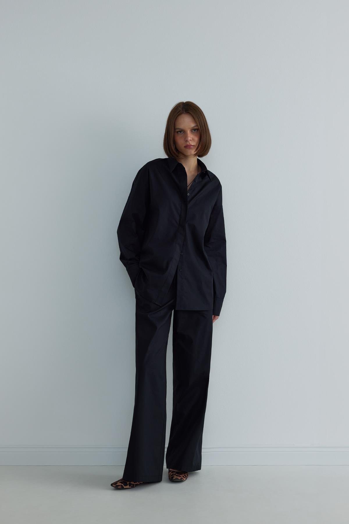 Siyah Basic Oversize Gömlek