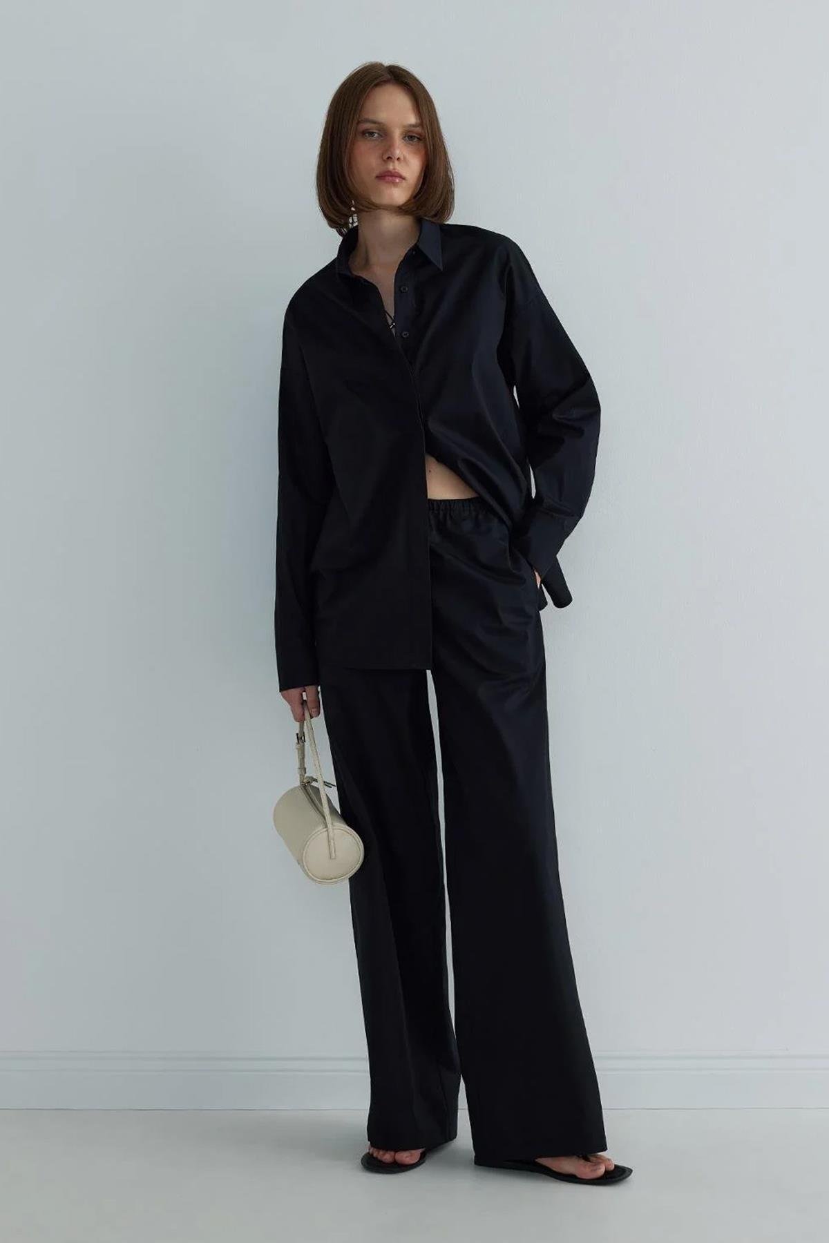 Siyah Basic Poplin Pantolon