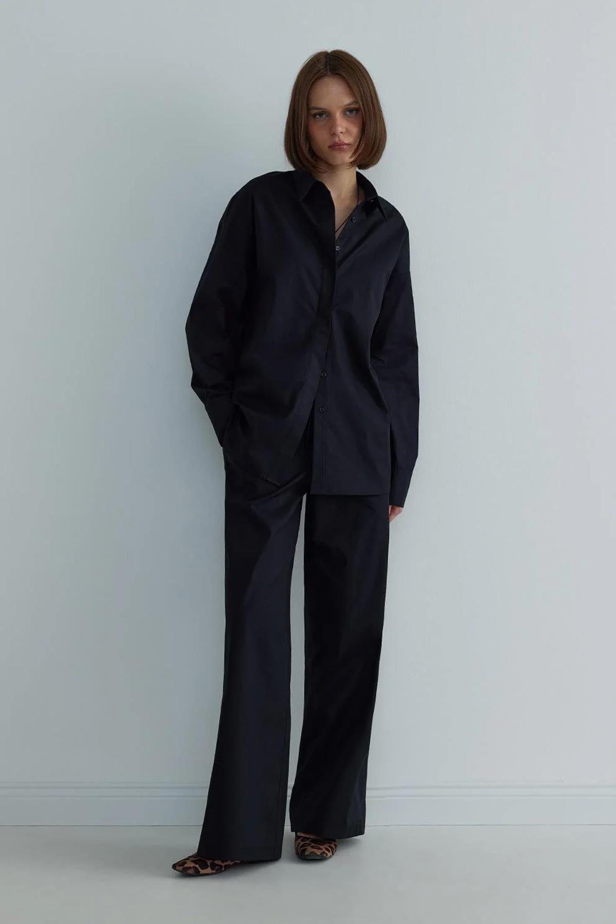 Siyah Basic Poplin Pantolon