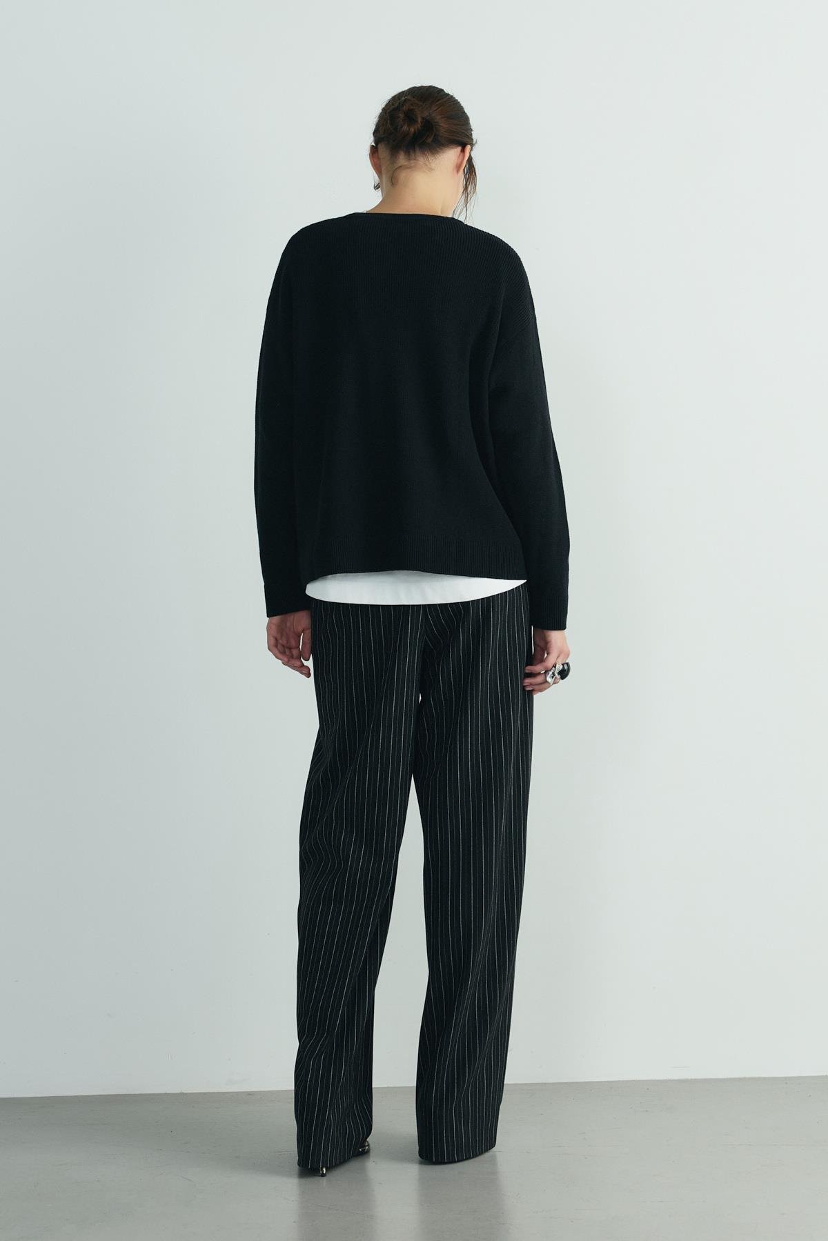 Siyah Caroline Basic İnce Kazak