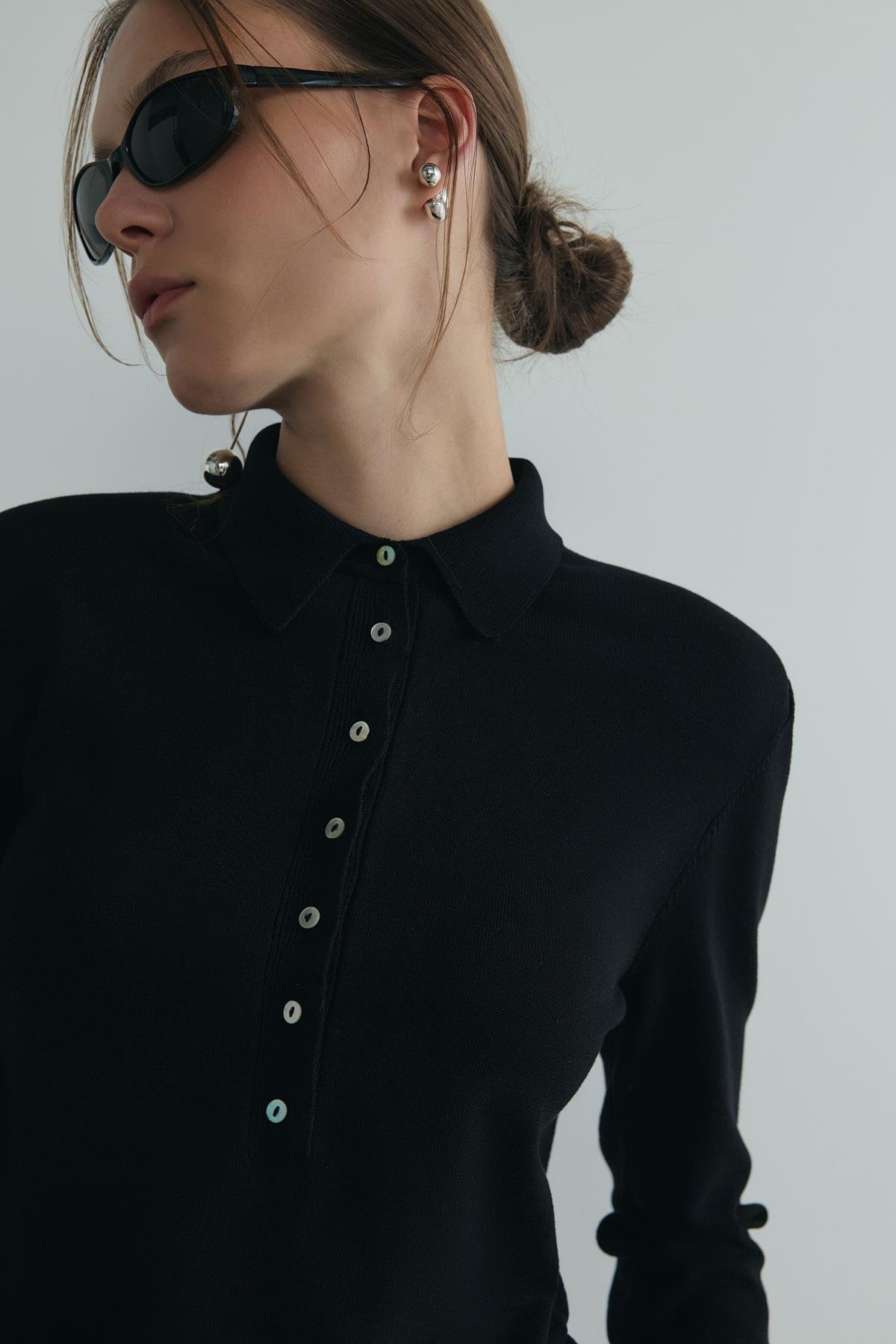 Siyah Carter Polo Yaka Triko Kazak