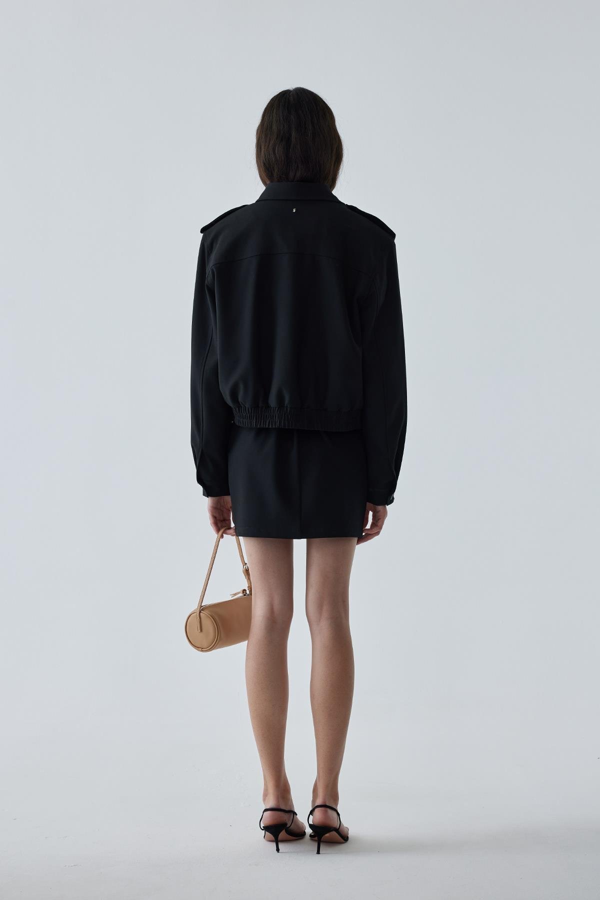 Siyah Cooper Crop Bomber Ceket