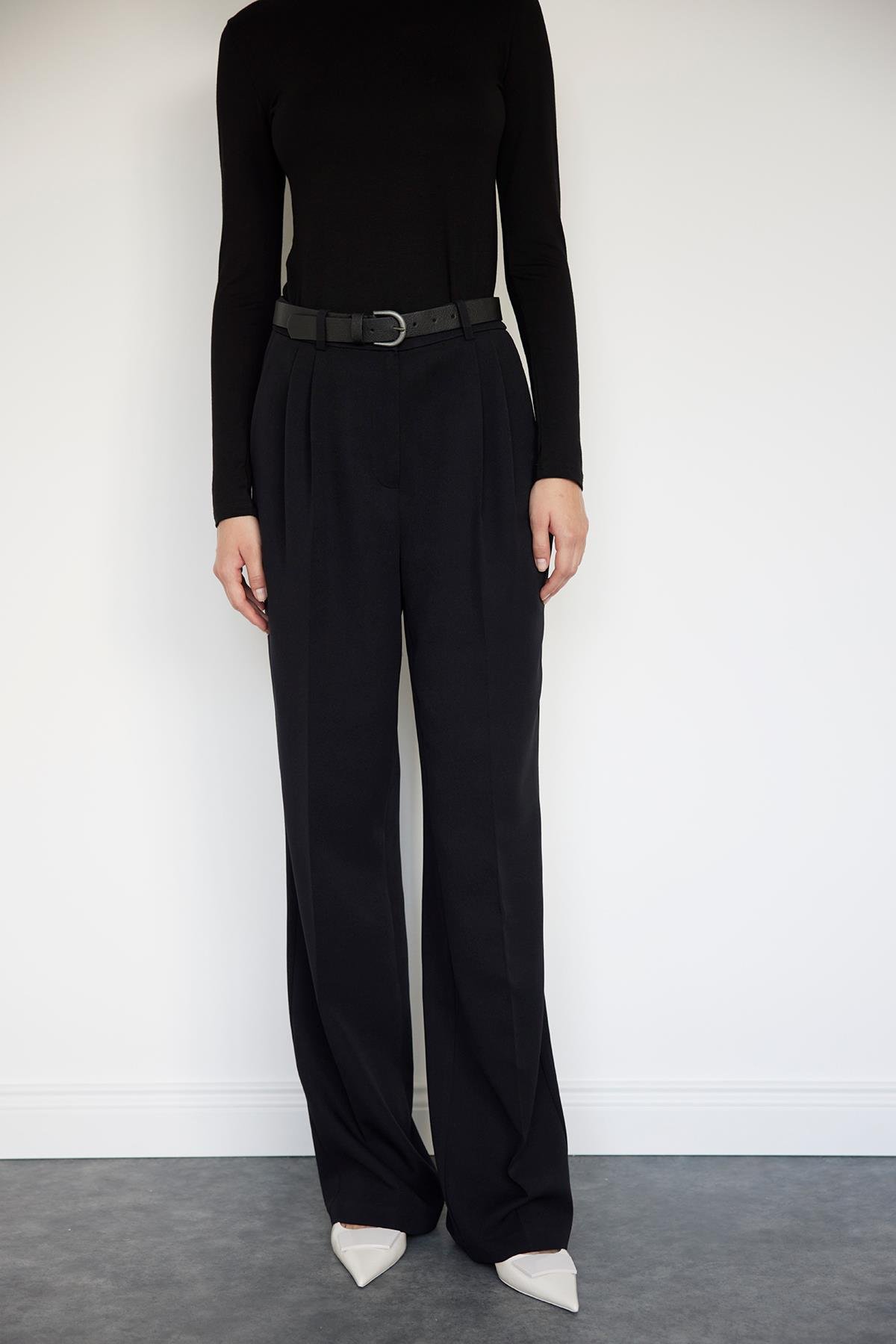 Siyah Daily Straight Kumaş Pantolon