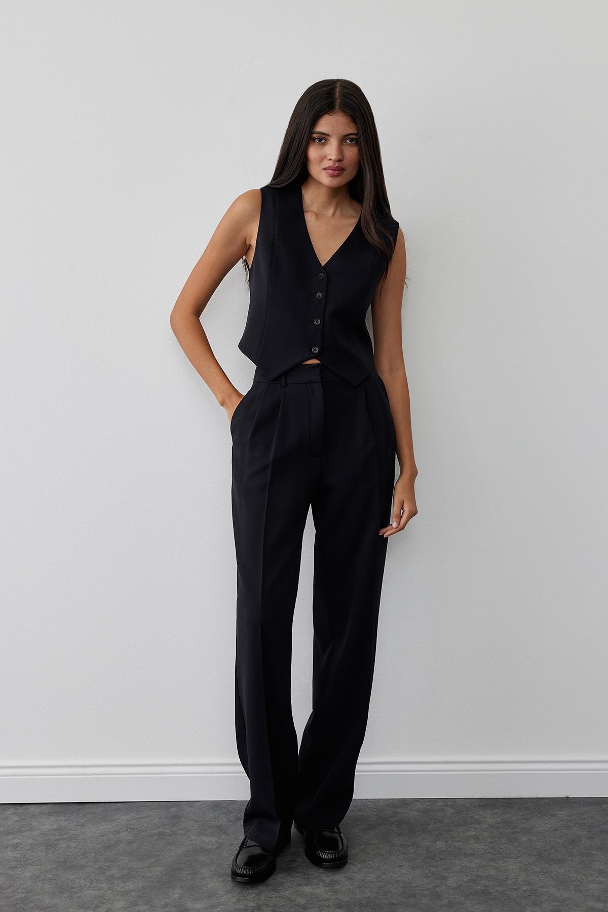 Siyah Daily Straight Kumaş Pantolon