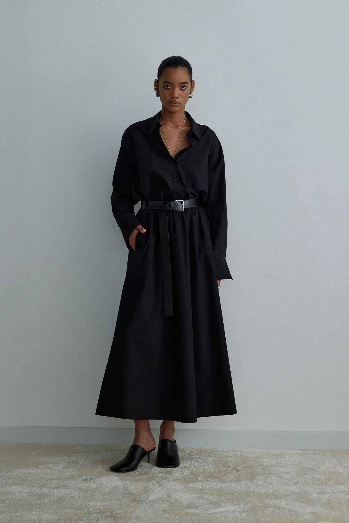 Siyah Day Poplin Kloş Etek