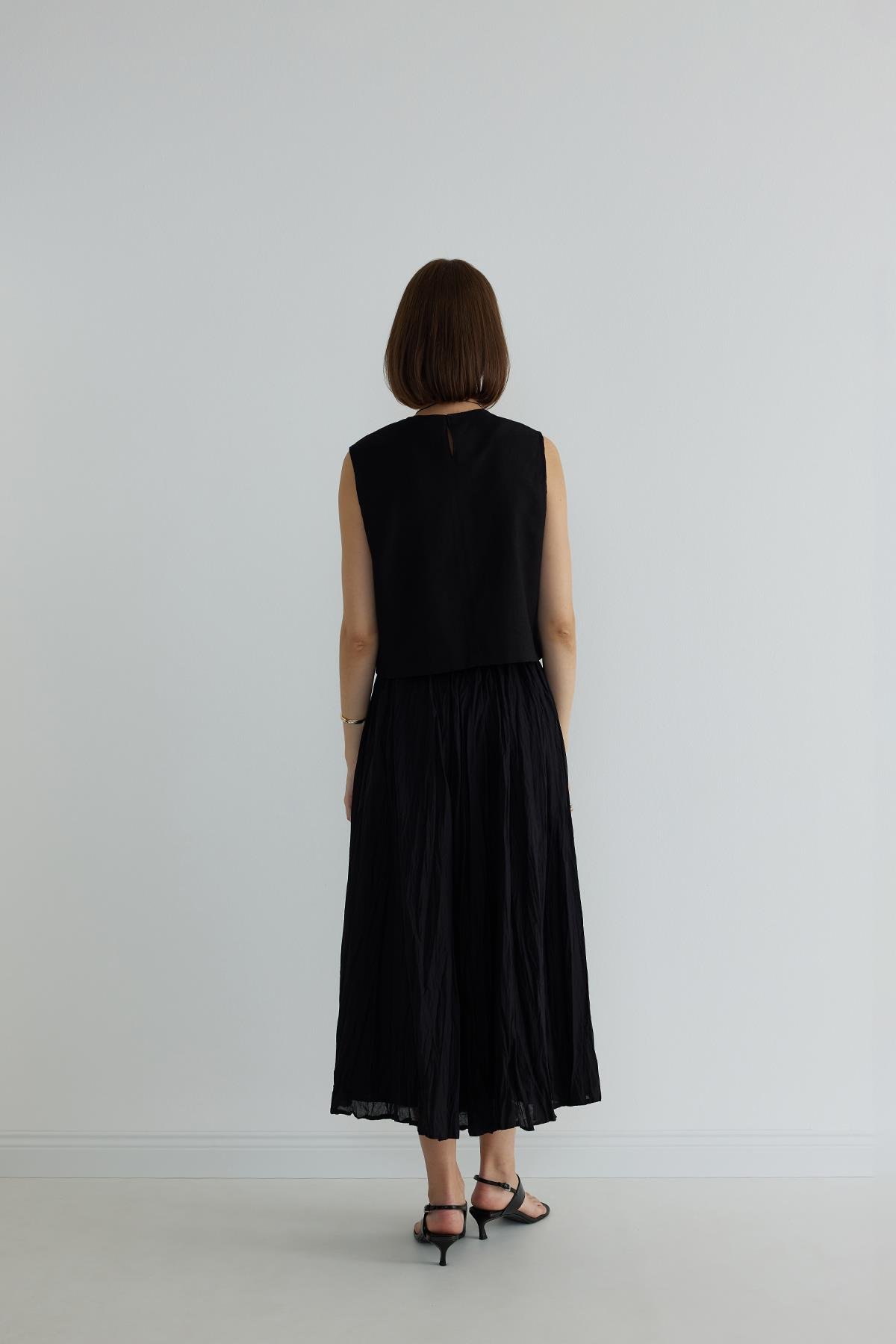 Siyah Donette Piliseli Etek