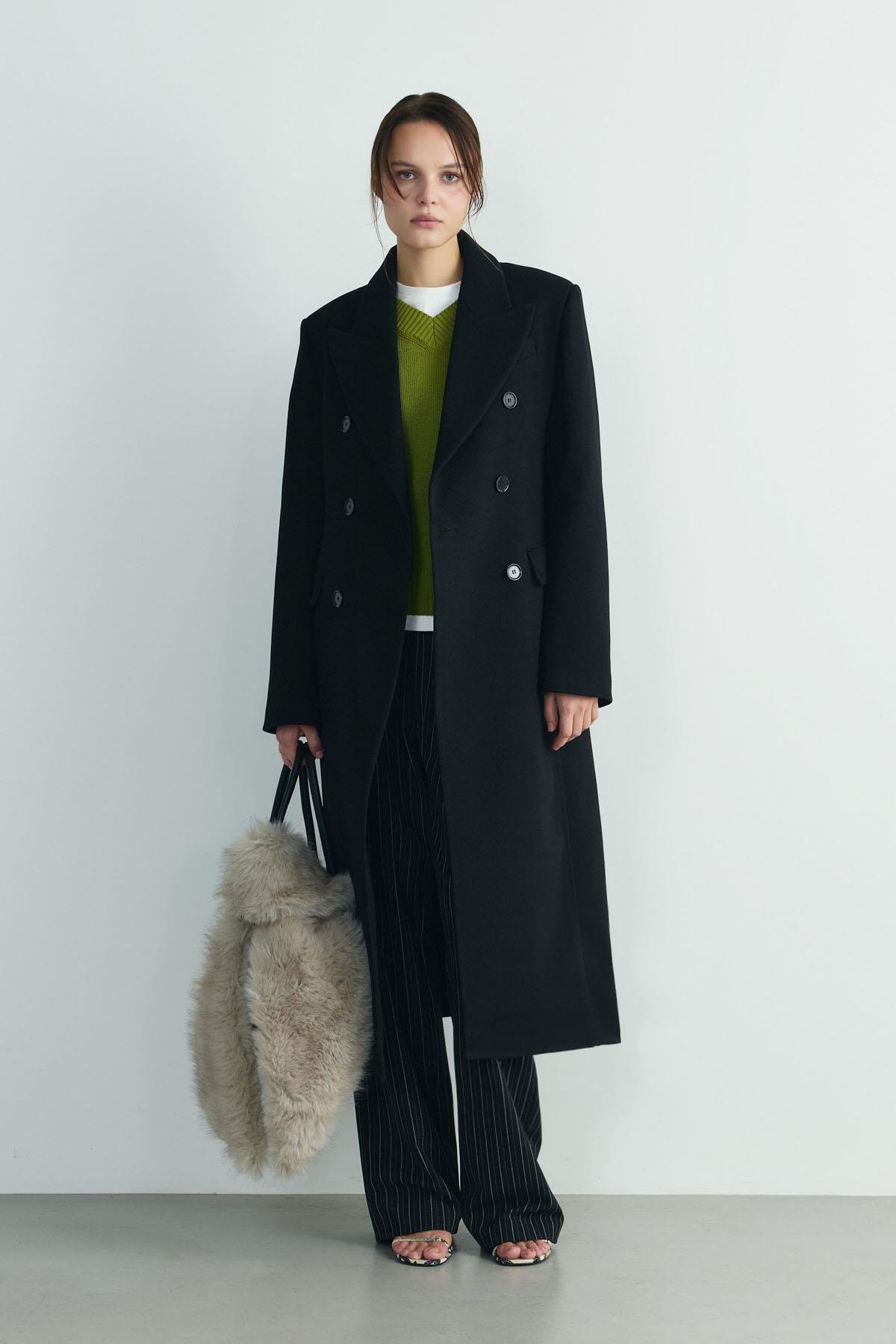 Siyah Edge Kruvaze Kaban