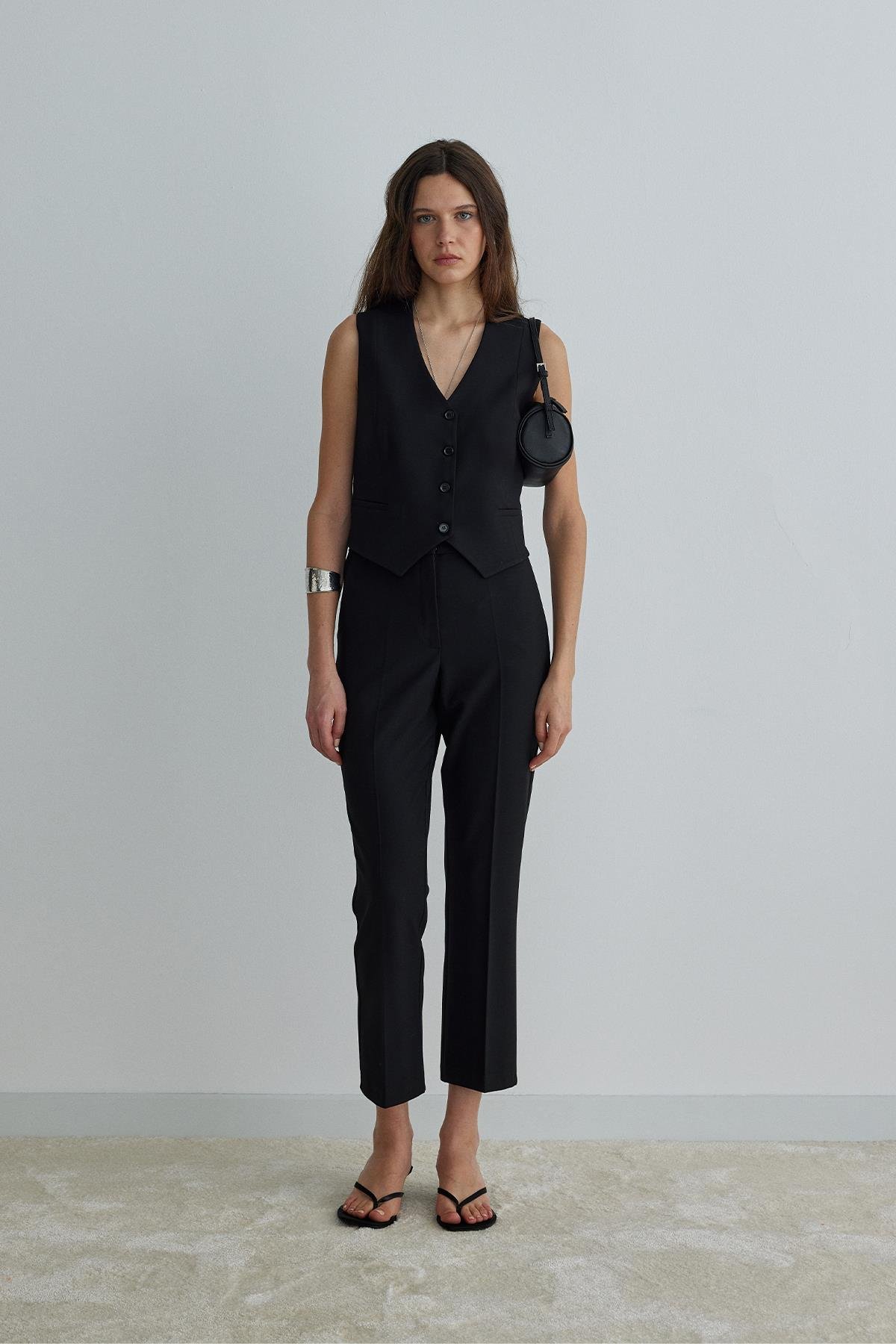 Black Ankle Flare Trousers