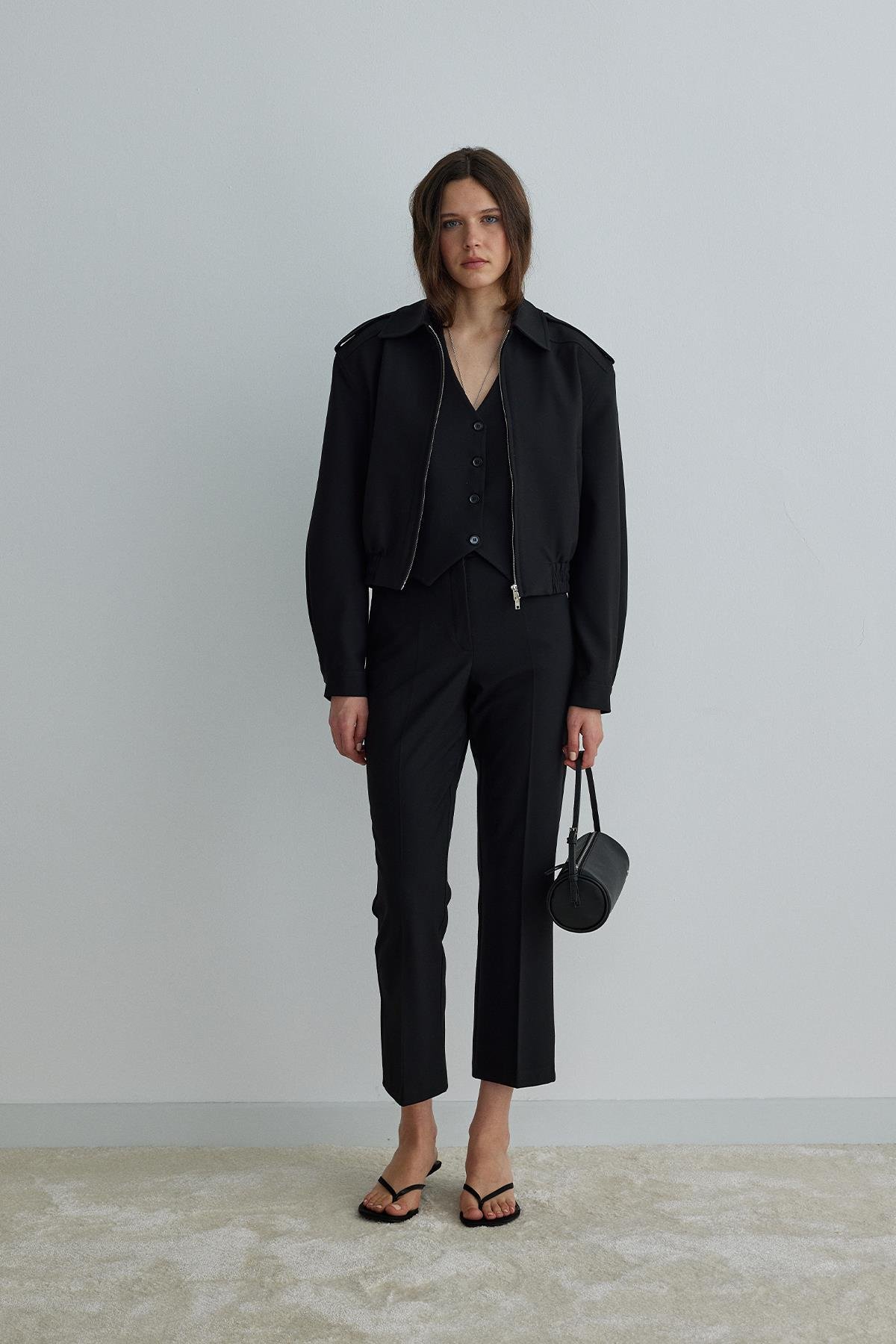 Black Ankle Flare Trousers