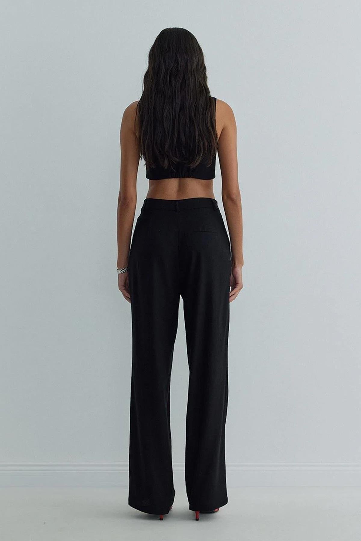 Siyah Gabri Düğmeli Keten Yelek