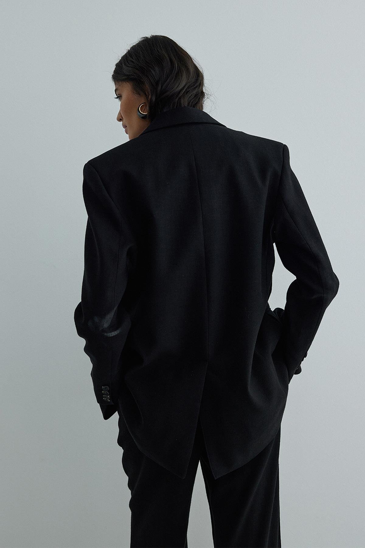 Siyah Gabriel Keten Blazer Ceket