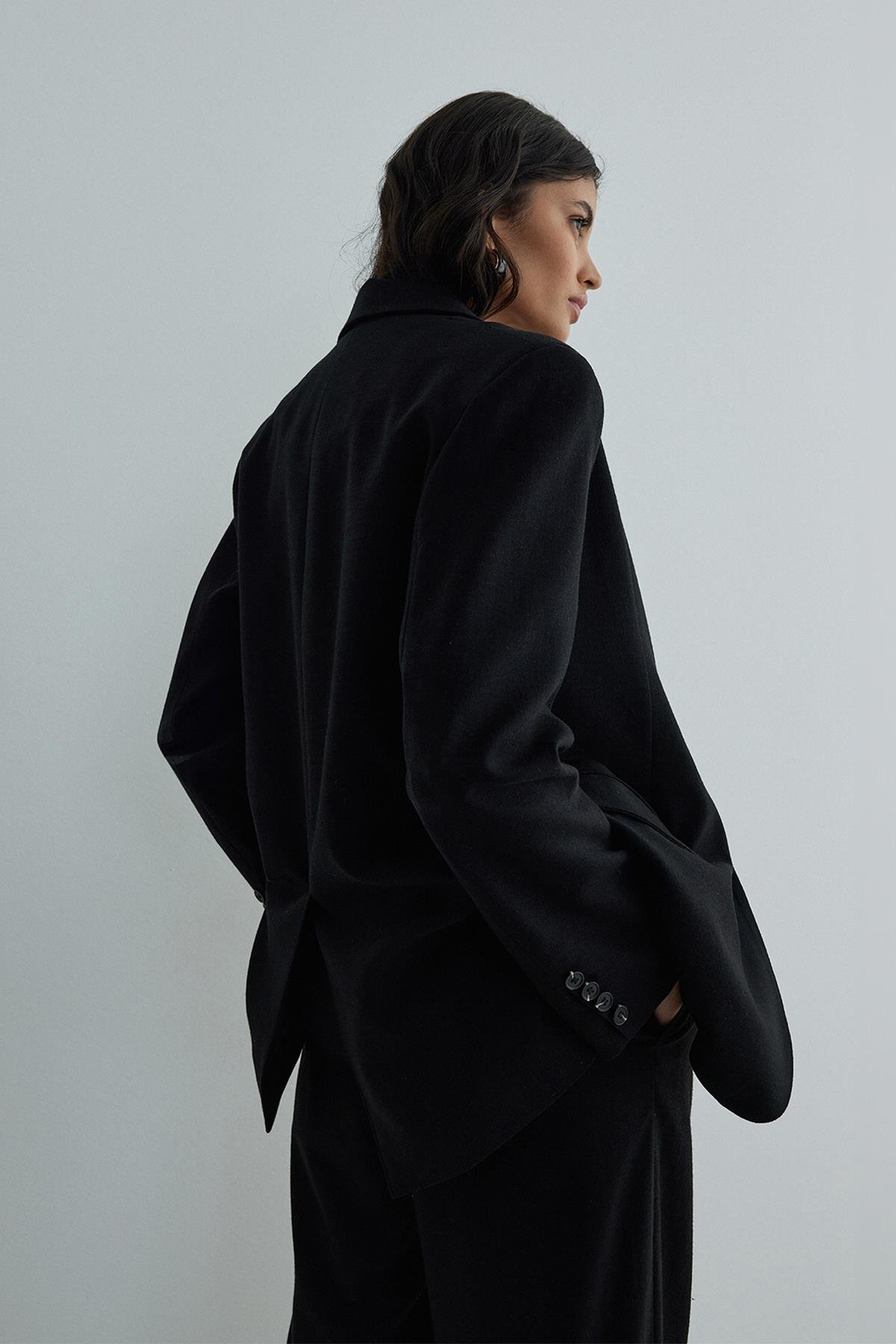 Siyah Gabriel Keten Blazer Ceket