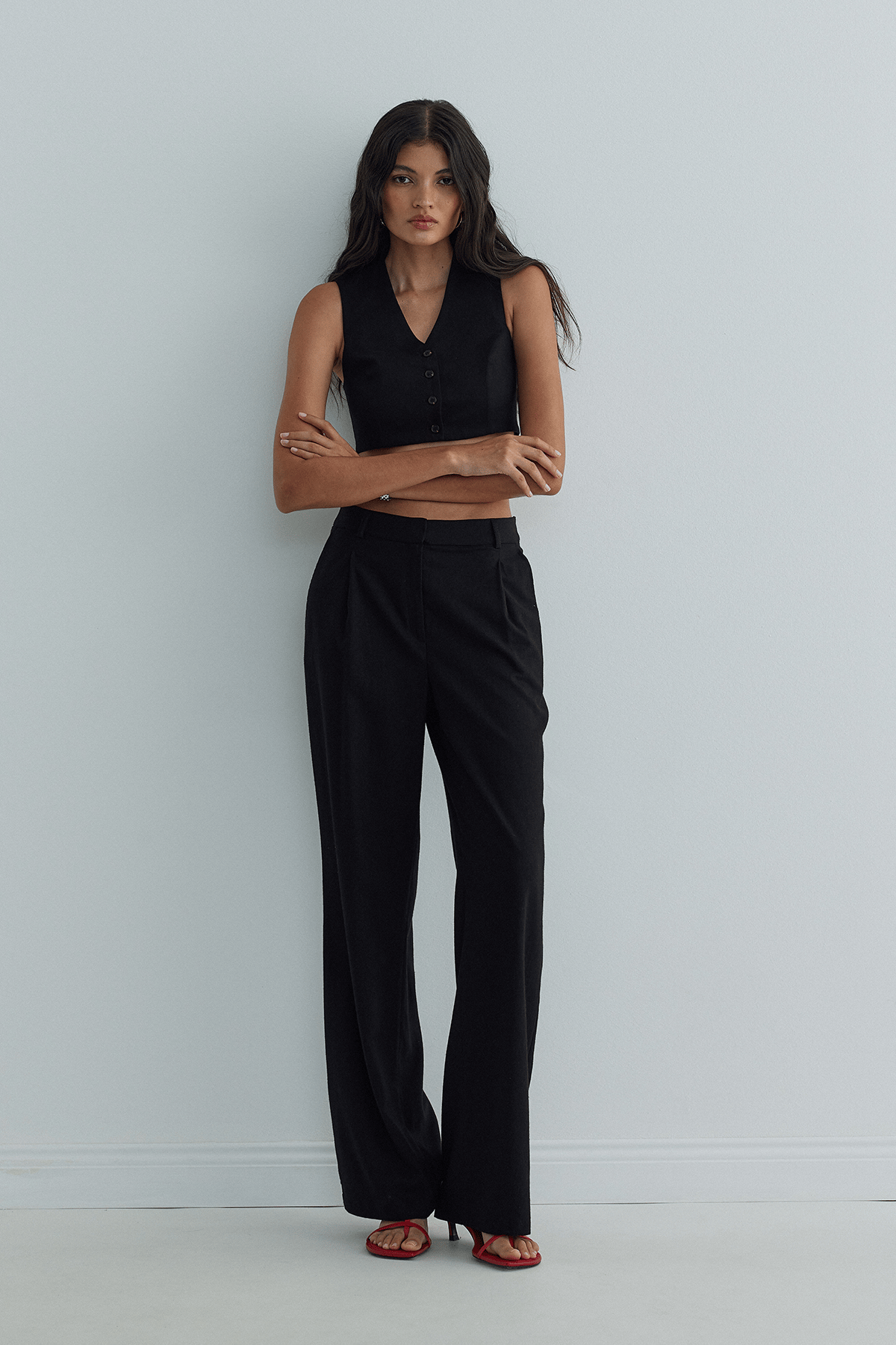 Siyah Gabriel Tek Pileli Keten Pantolon