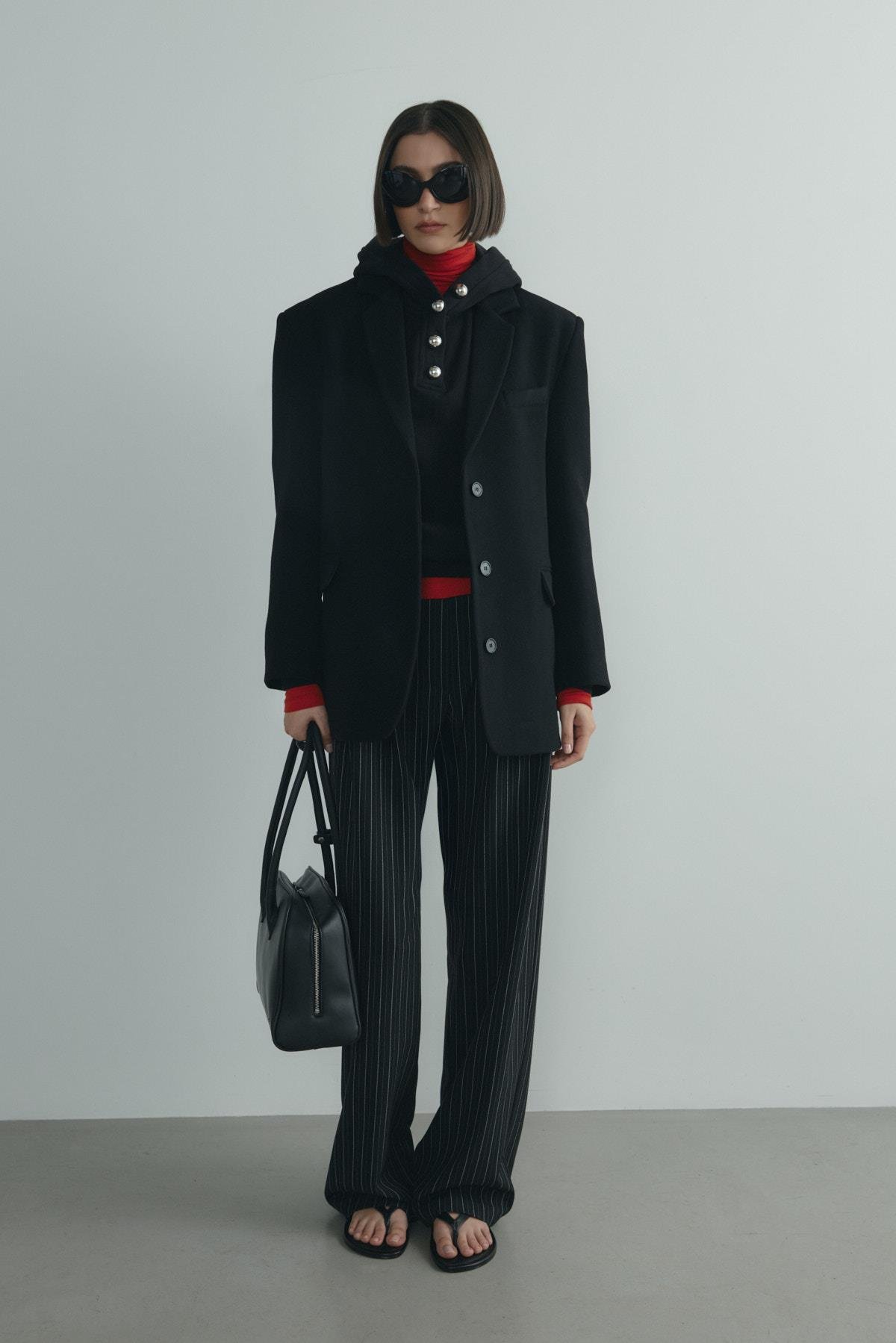 Siyah Gala Düğmeli Oversize Sweatshirt