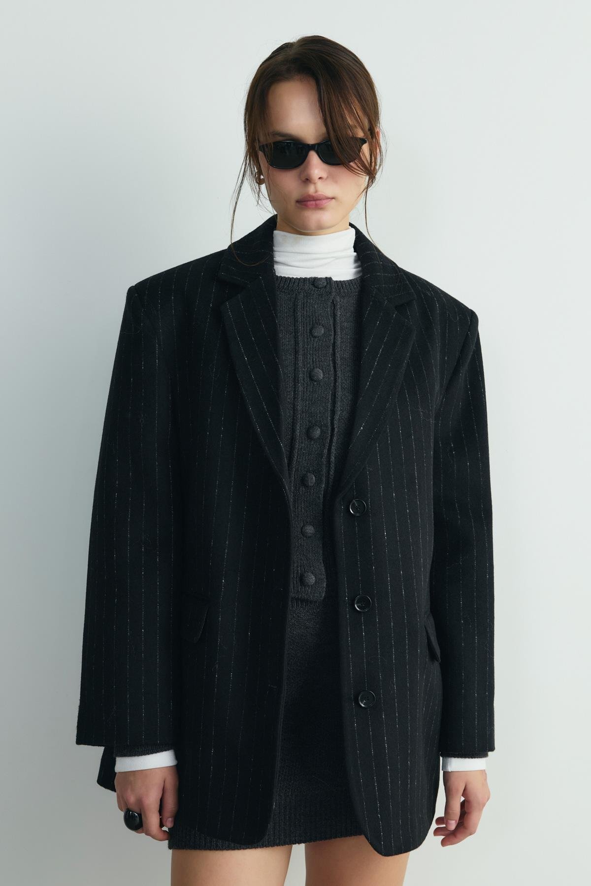 Siyah Gina Kaşe Blazer Ceket