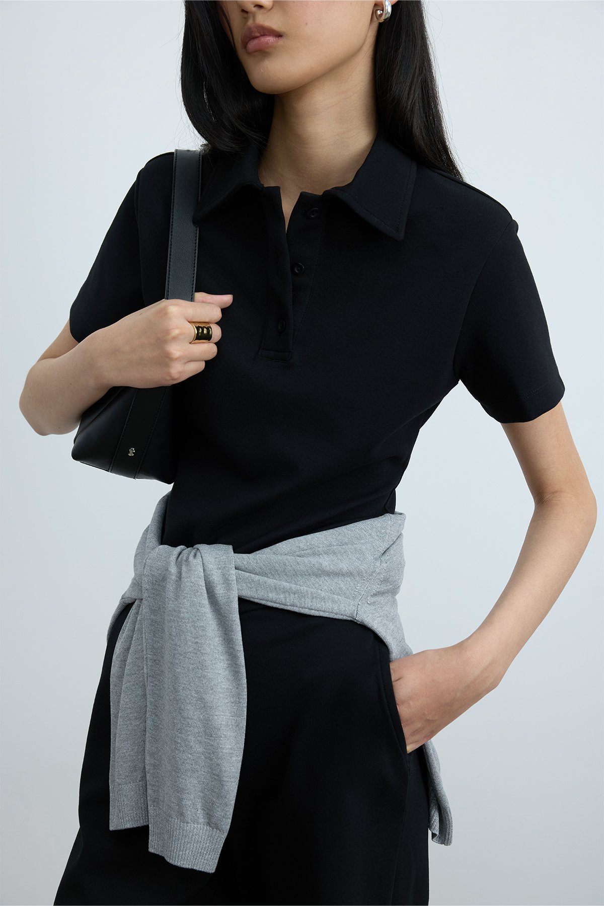 Siyah Jane Polo Yaka Tişört