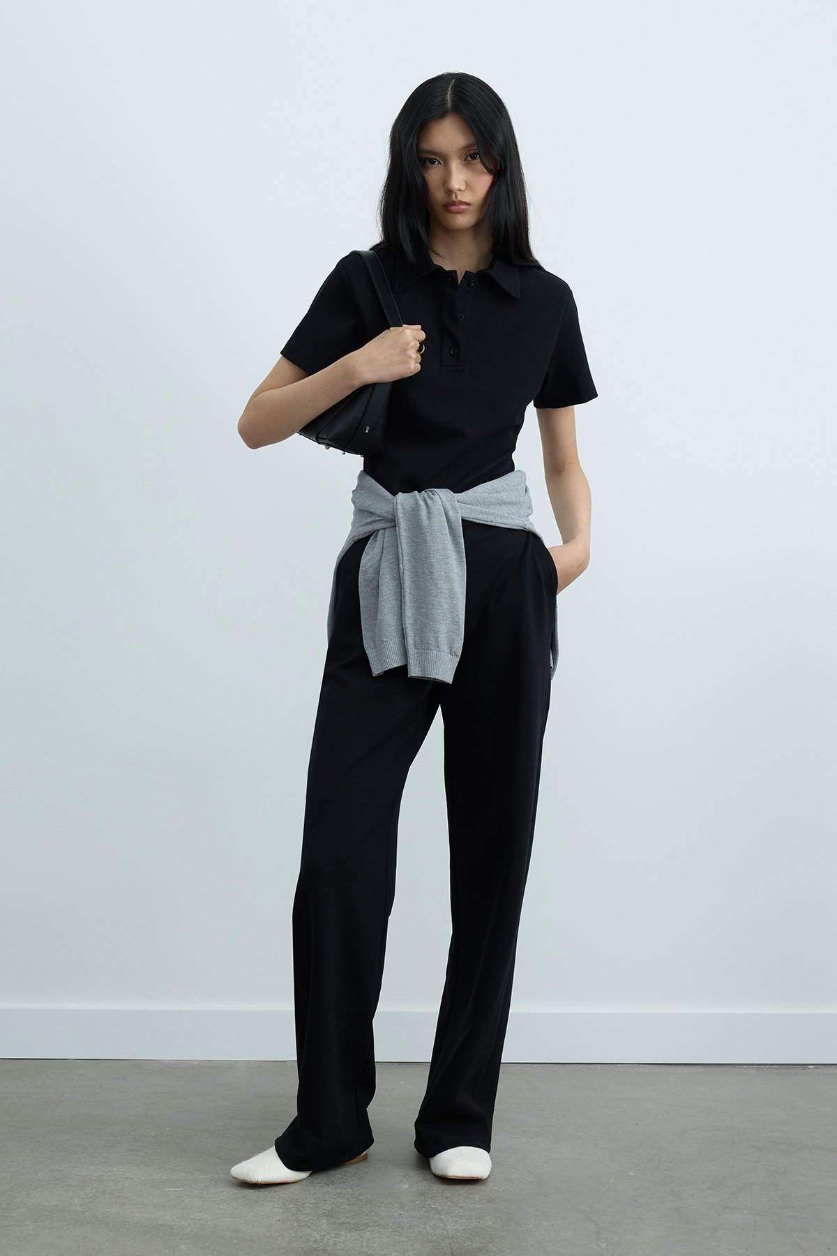 Siyah Jane Polo Yaka Tişört