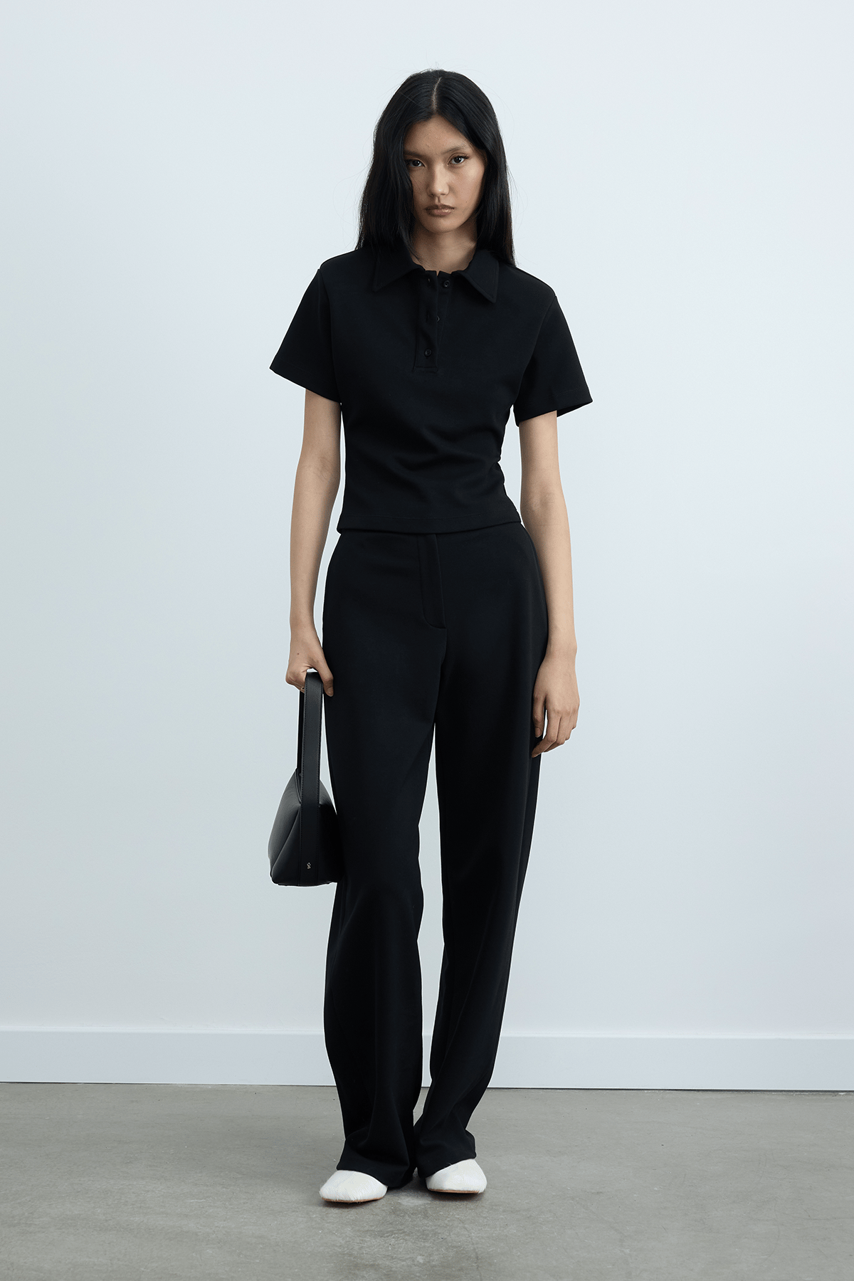 Siyah Jane Polo Yaka Tişört