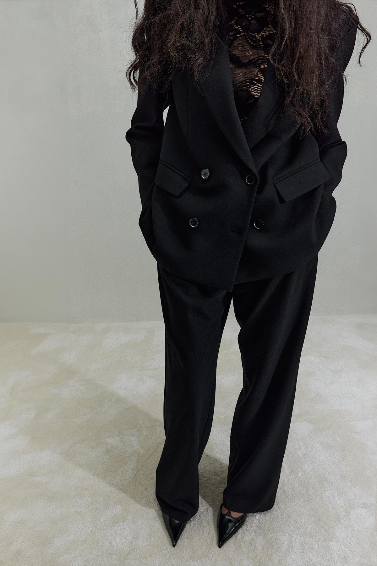 Siyah Janet Bol Paça Pantolon