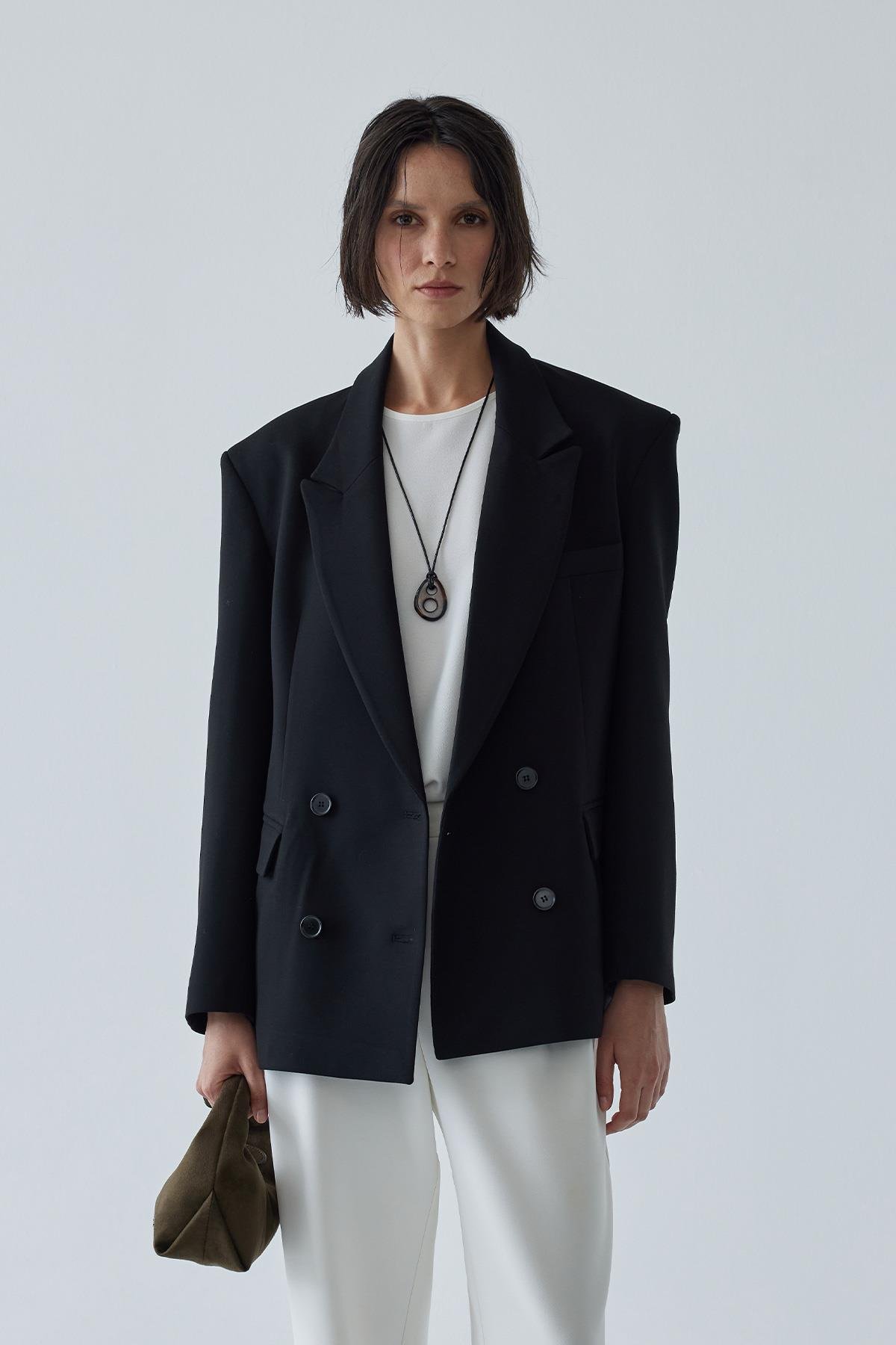 Siyah Janet Kruvaze Blazer Ceket