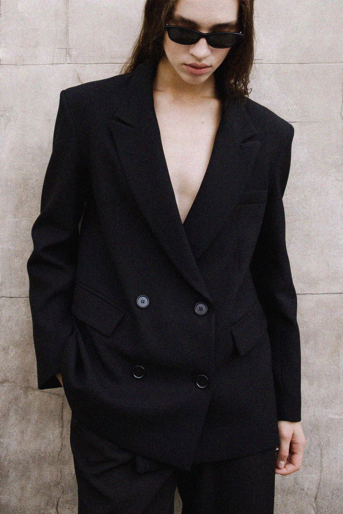 Siyah Janet Kruvaze Blazer Ceket