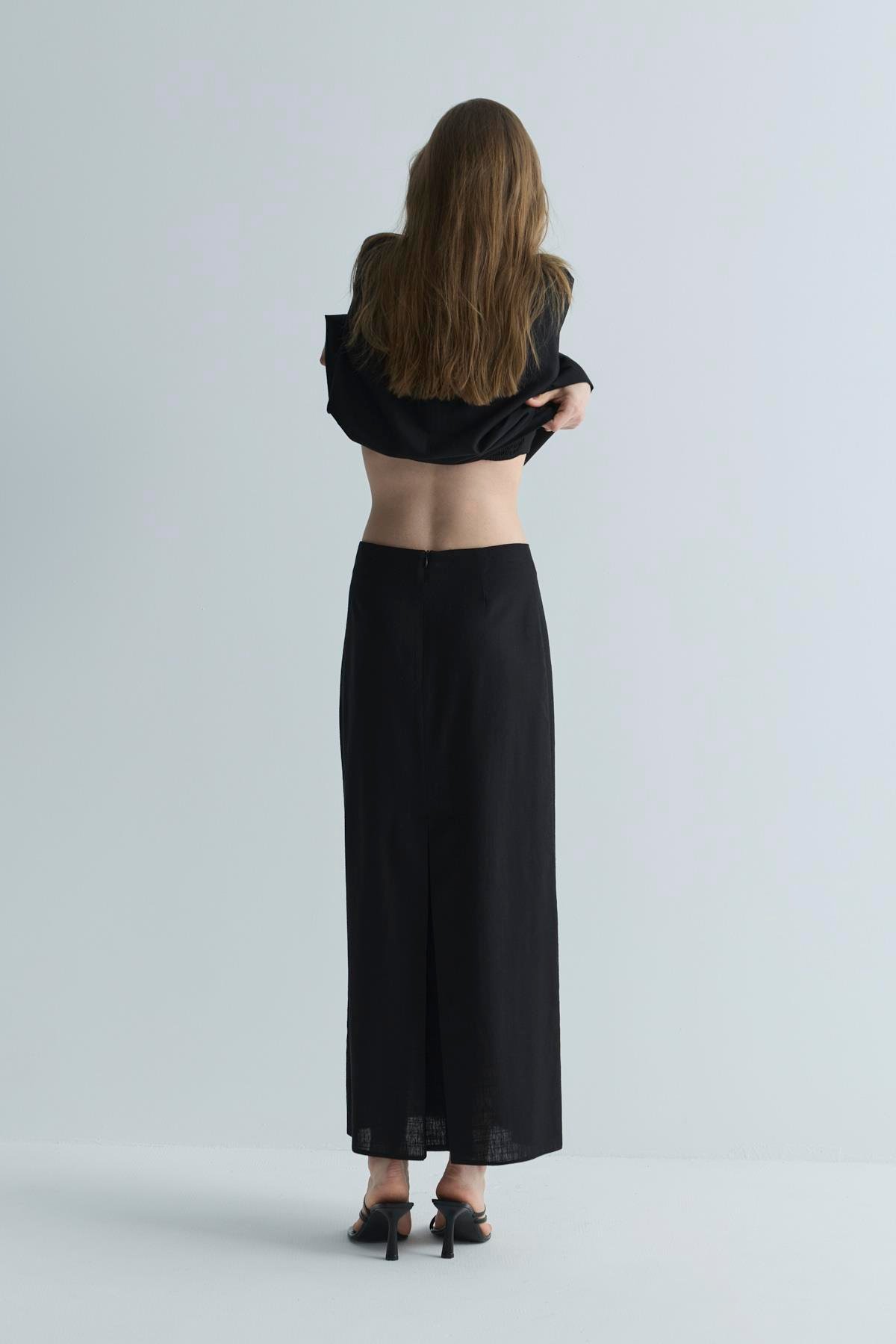 Siyah Jaylen Düz Kesim Keten Etek