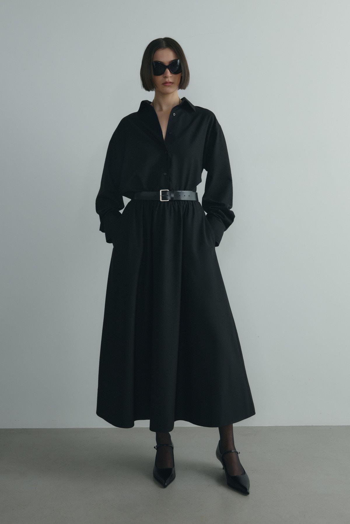 Siyah Jil Pamuklu Basic Gömlek