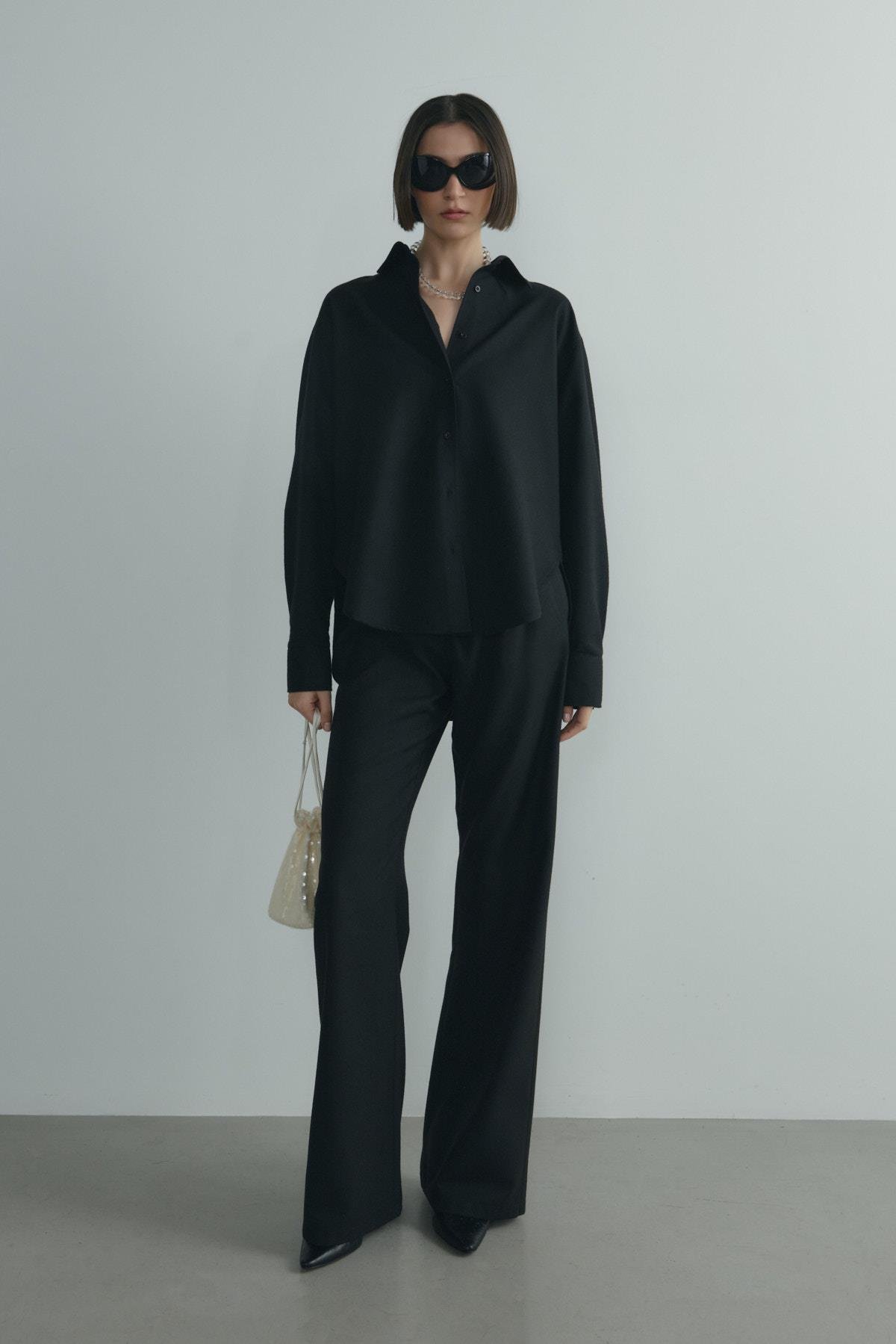 Siyah Jil Pamuklu Basic Gömlek