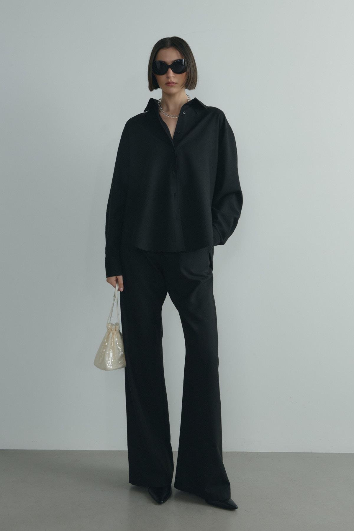 Siyah Jilly Lastikli Klasik Pantolon