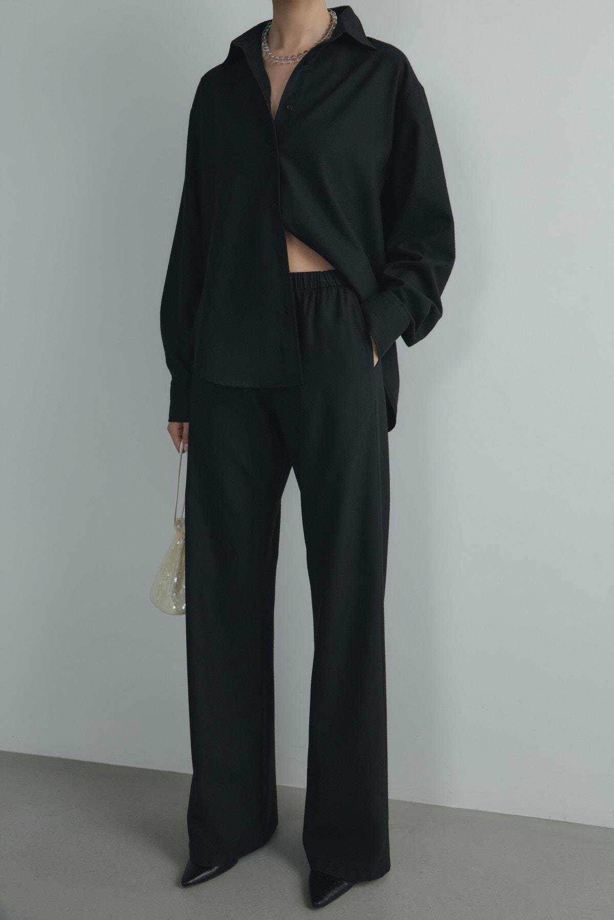 Siyah Jilly Lastikli Klasik Pantolon