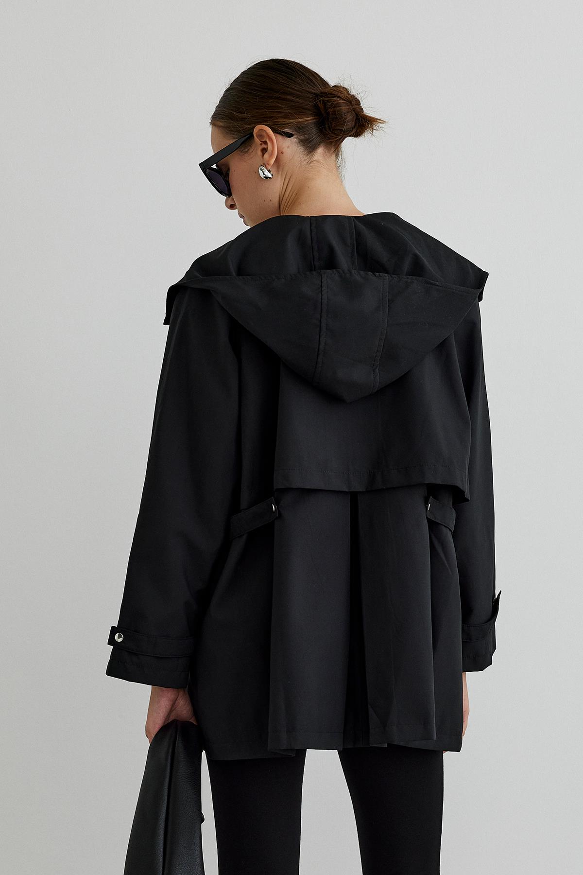 Black Josefine Hooded Midi Trench Coat