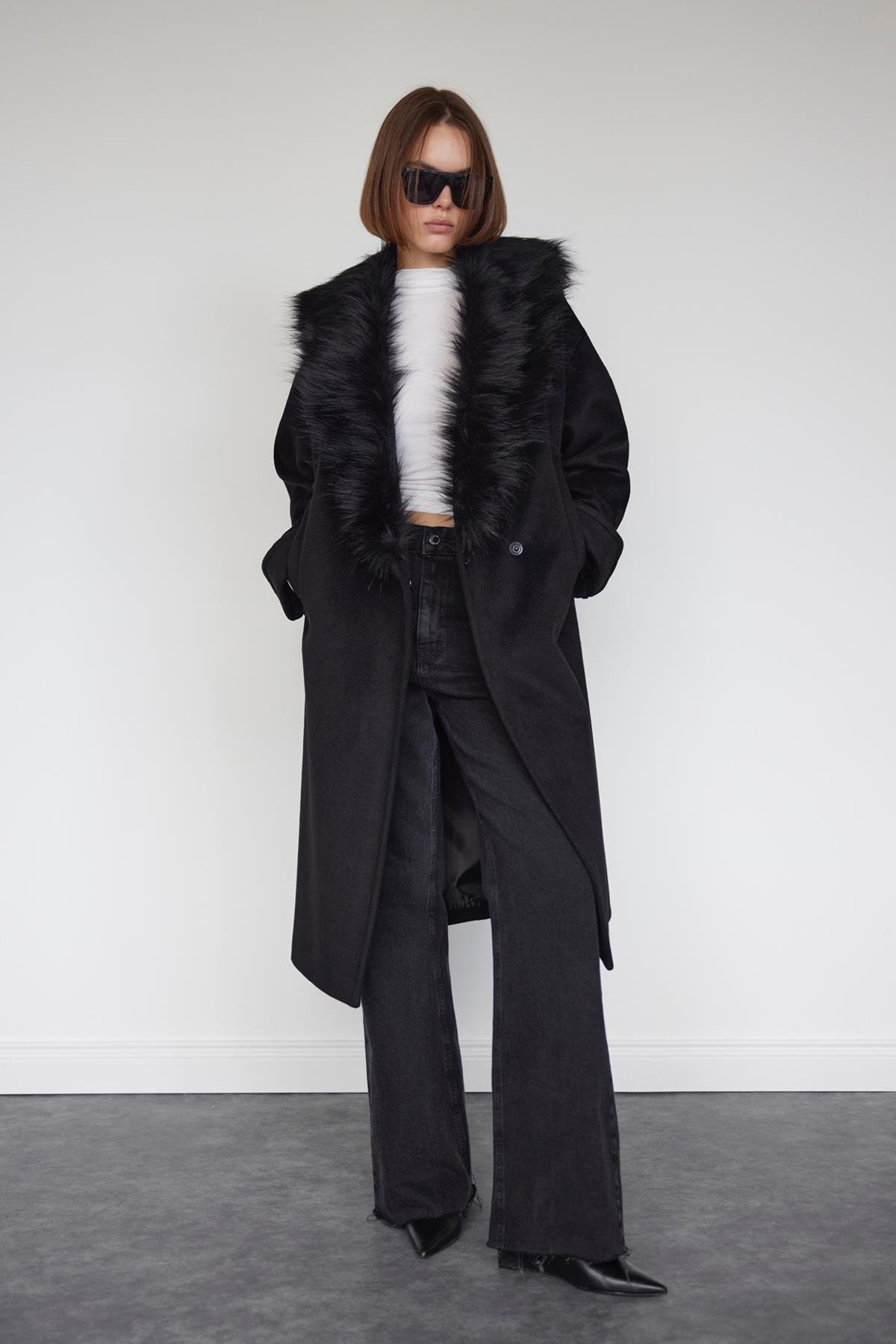 Kane Manşetli Maxi Kaban