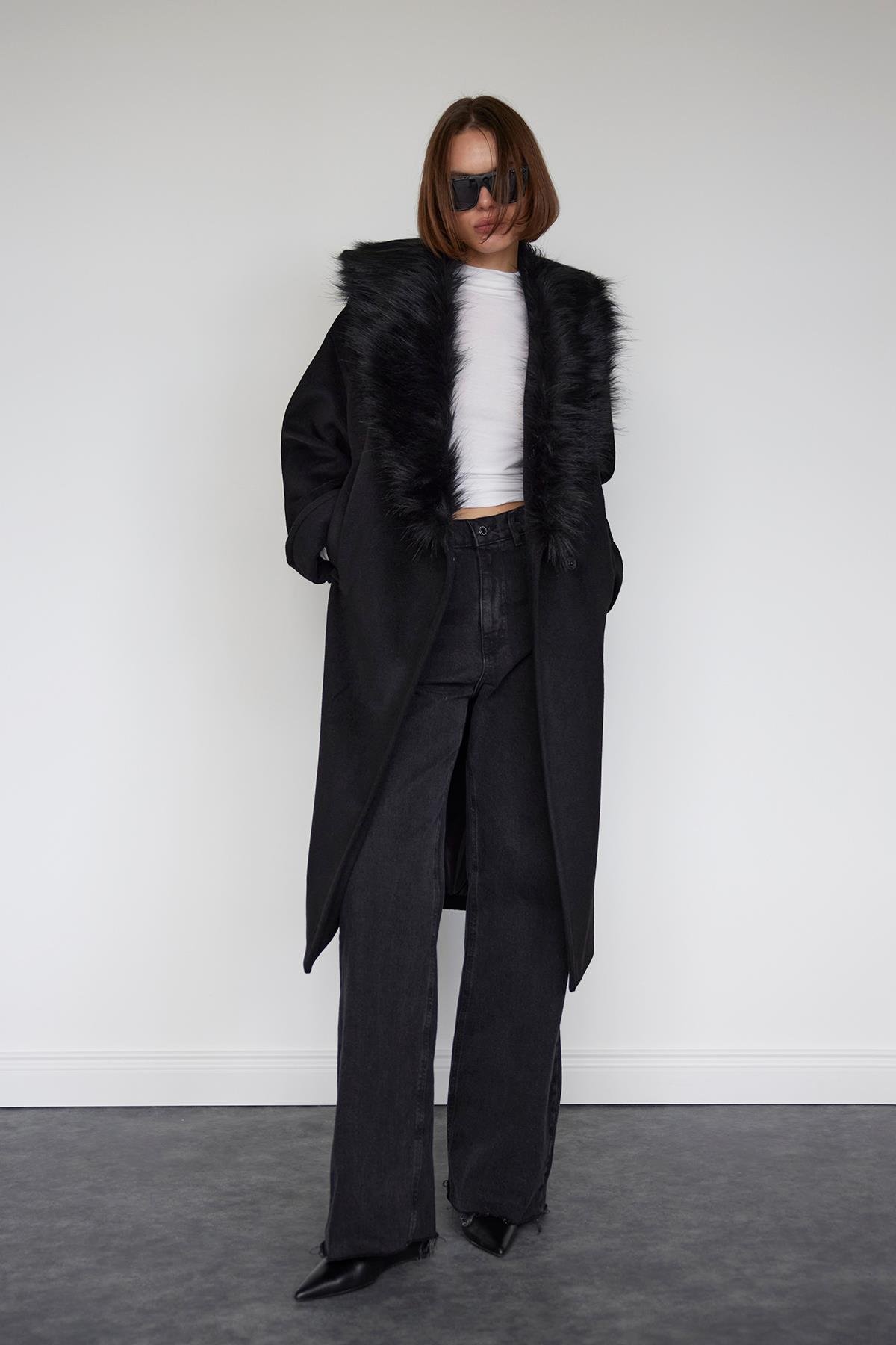 Kane Manşetli Maxi Kaban