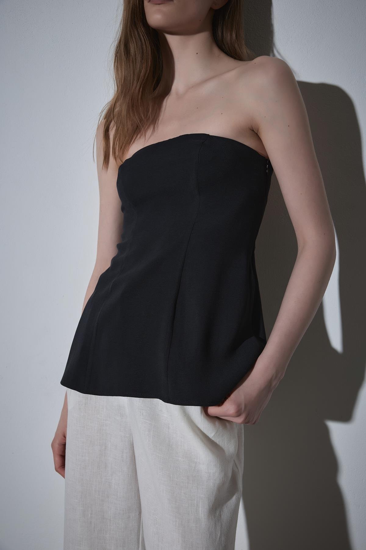 Siyah Lena Straplez Bluz