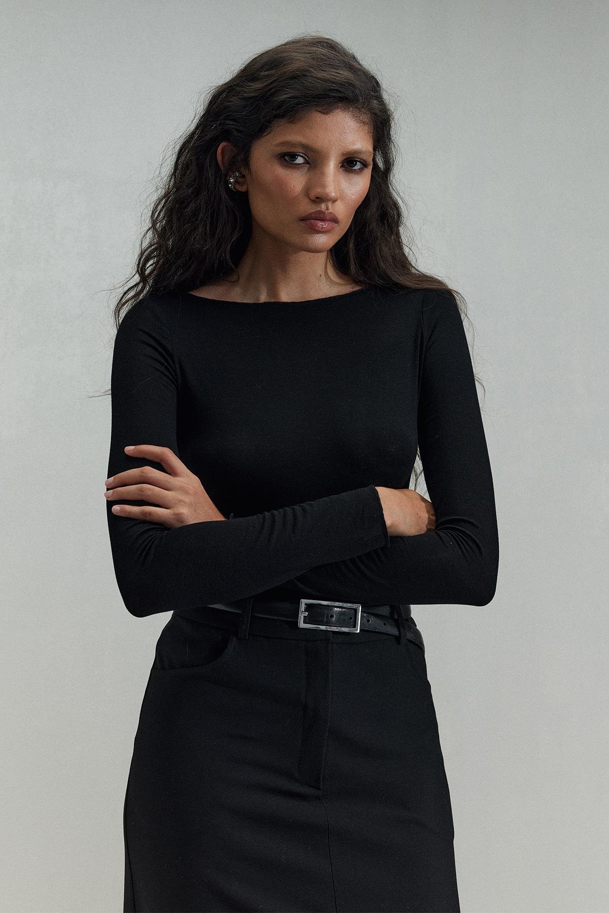 Siyah Lindy Pamuklu Bluz