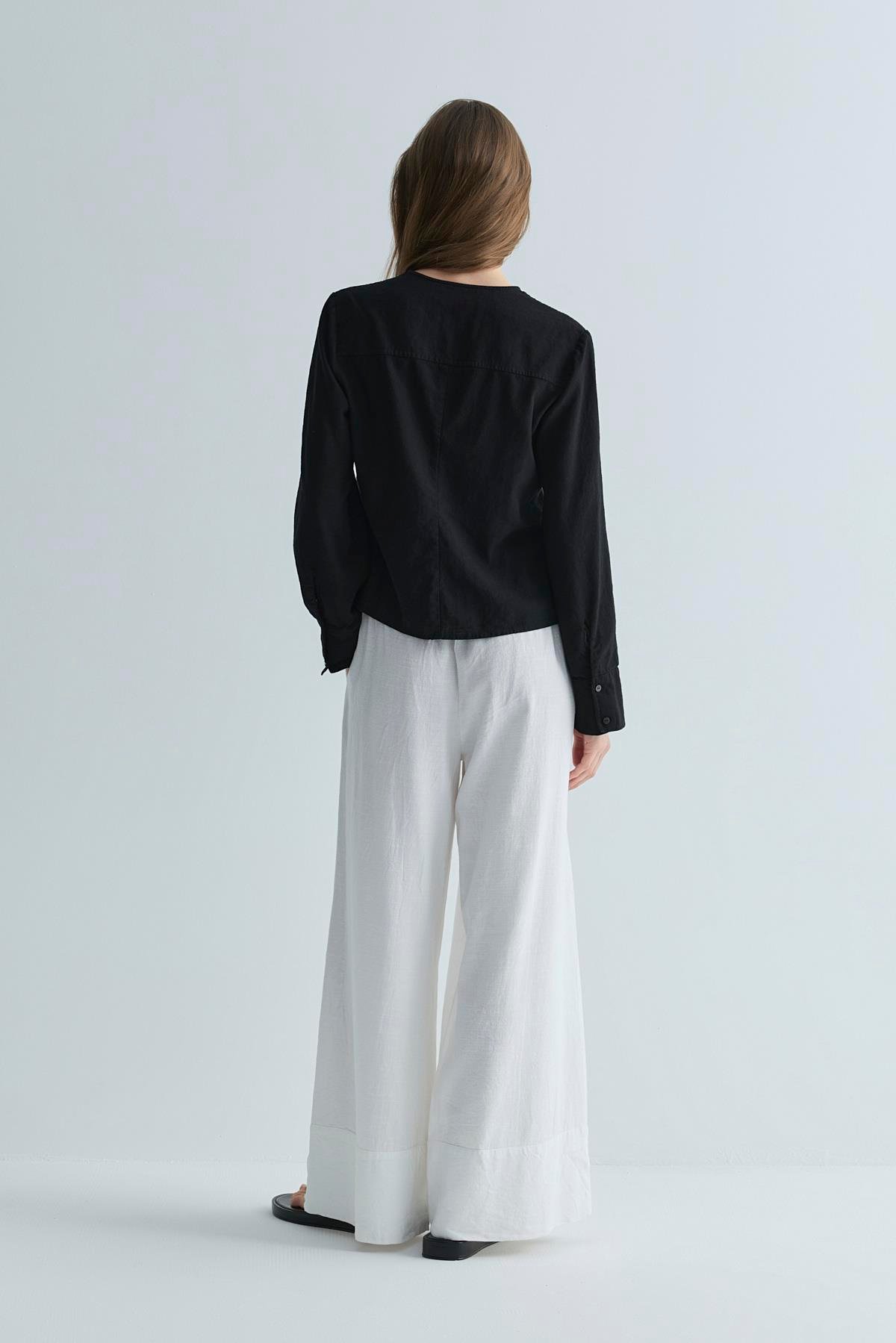 Siyah Lizi Keten Gömlek