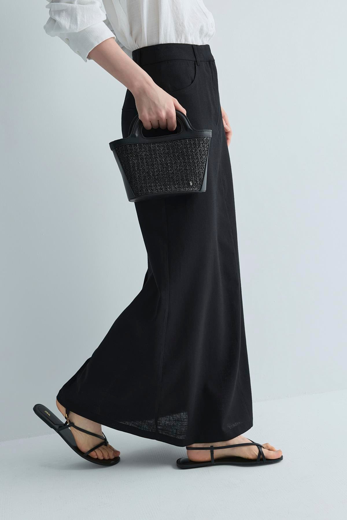 Siyah Marie Maxi Keten Etek