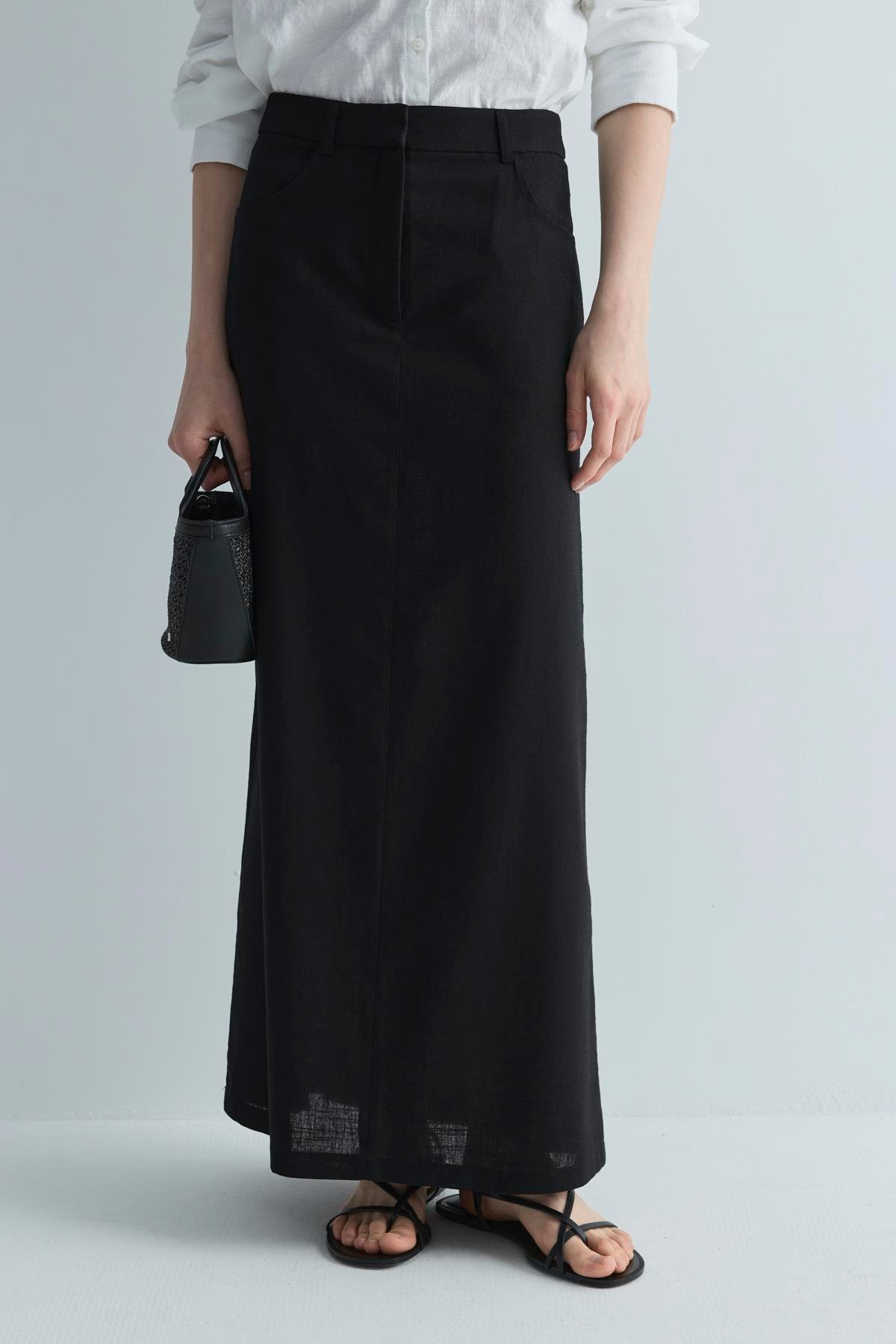 Siyah Marie Maxi Keten Etek