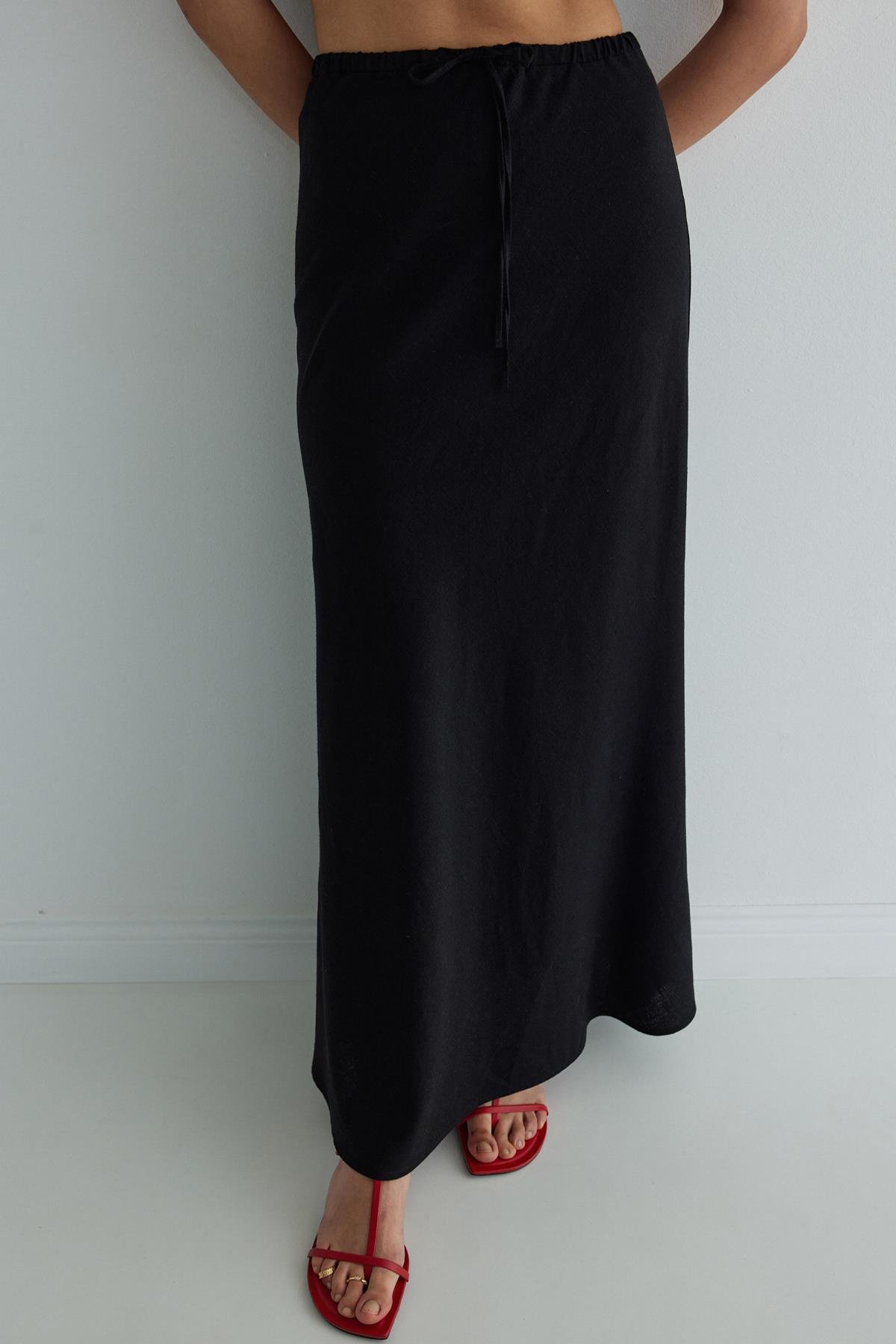 Siyah Merve Keten Maxi Etek