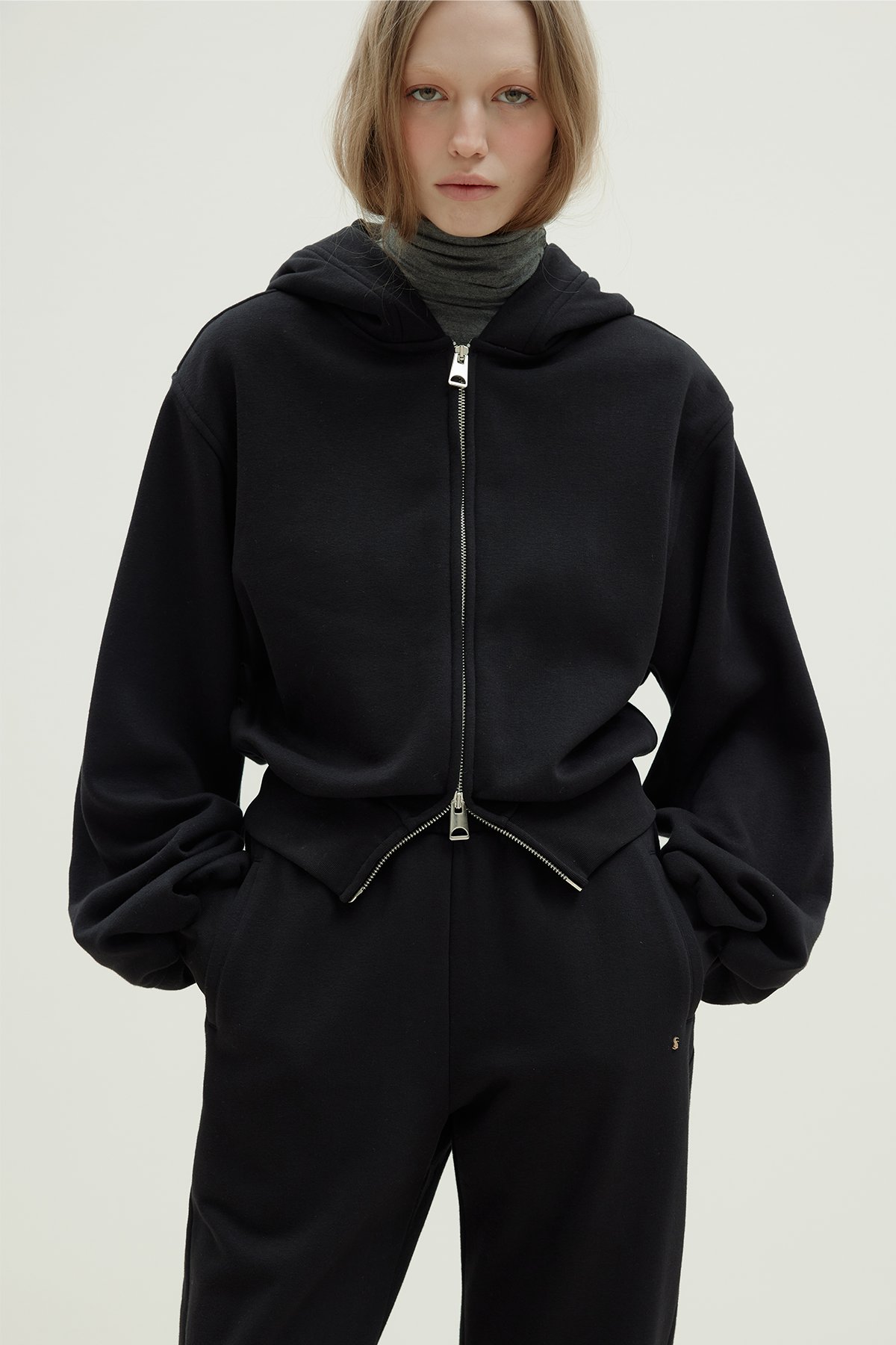 Siyah Mila Oversize Fermuarlı Hırka