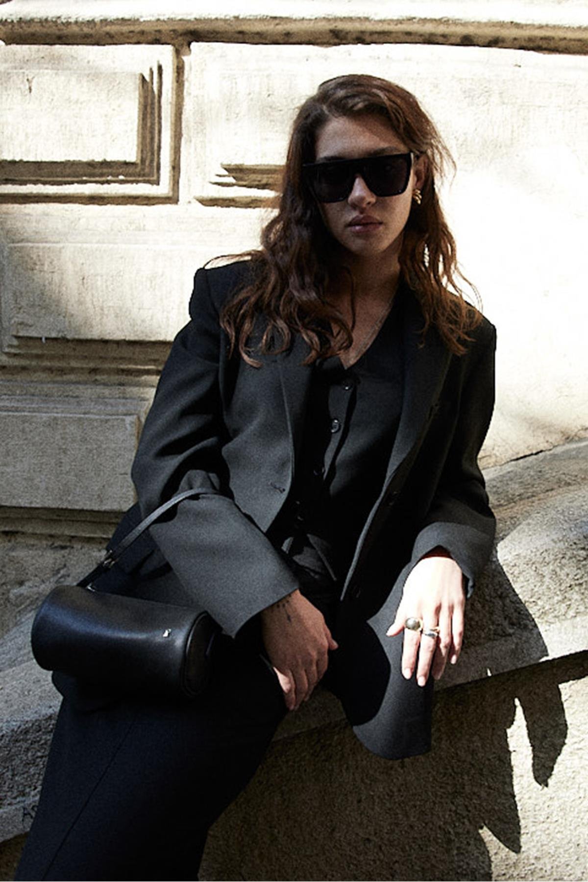 Black Mina Blazer with Button Detail