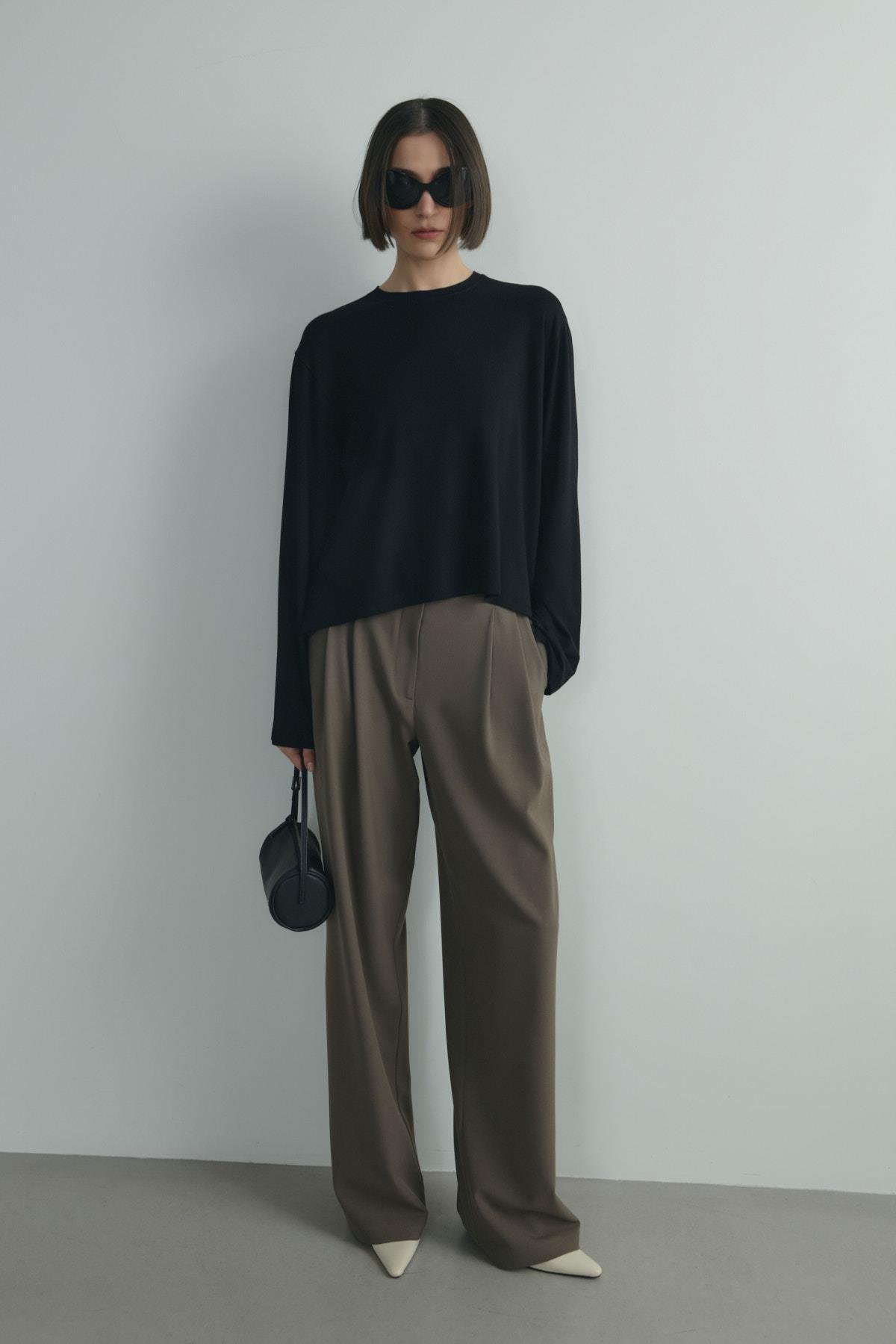 Siyah Nara Uzun Kollu Basic Tişört