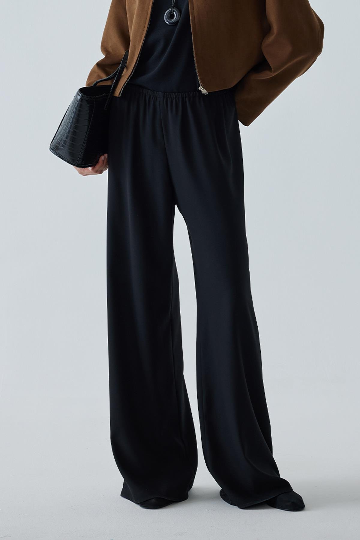 Siyah Pol Krep Pantolon