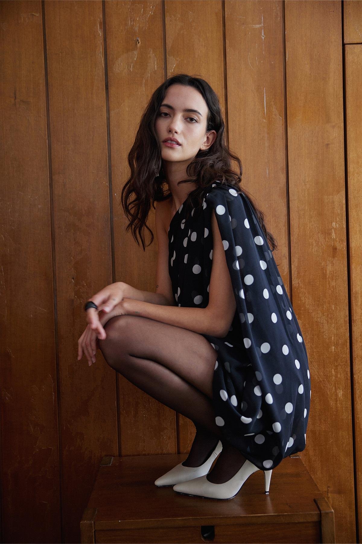 Siyah Puantiyeli Mini Balon Elbise